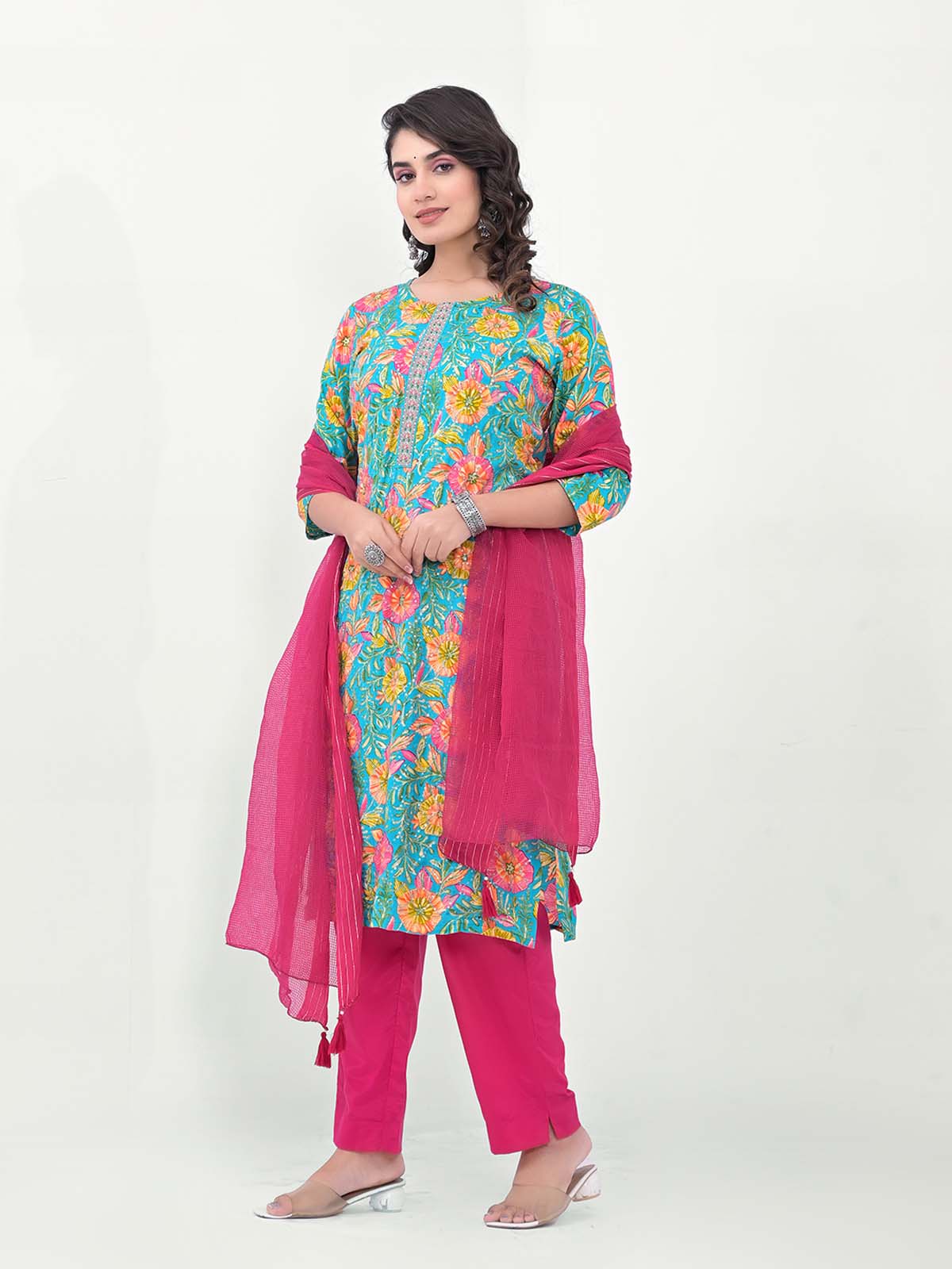 Label Khoj Women Silk blend Kurta ,trouser and dupptta set
