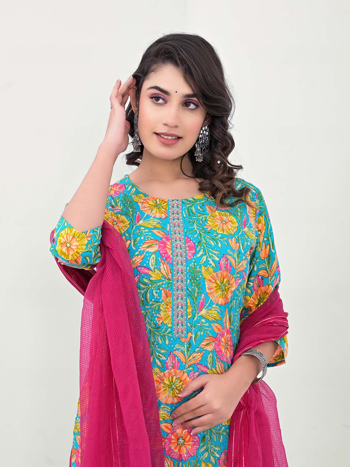 Label Khoj Women Silk blend Kurta ,trouser and dupptta set