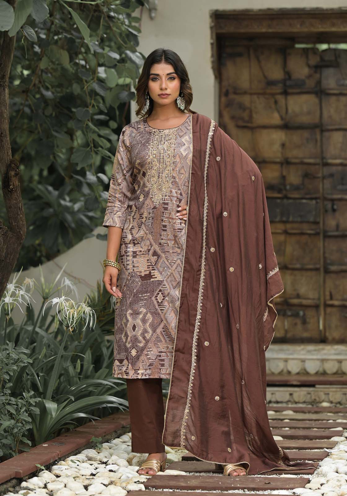 Label Khoj Women Jam satin Kurta ,trouser and dupptta set