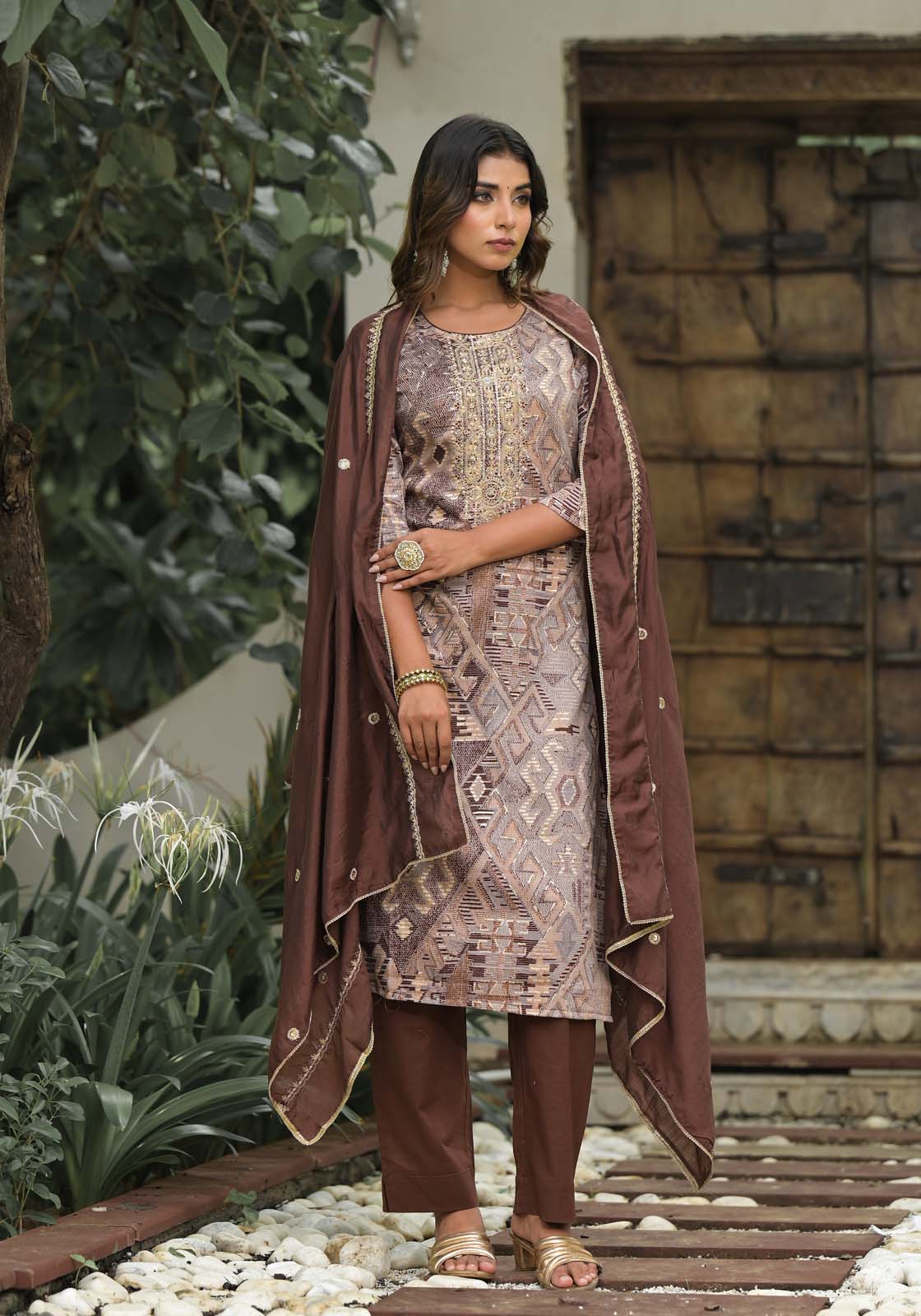 Label Khoj Women Jam satin Kurta ,trouser and dupptta set