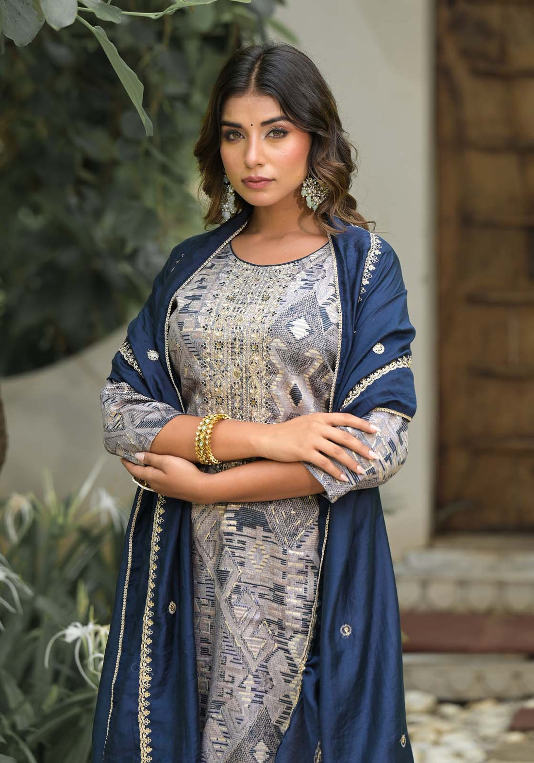 Label Khoj Women Jam satin Kurta ,trouser and dupptta set