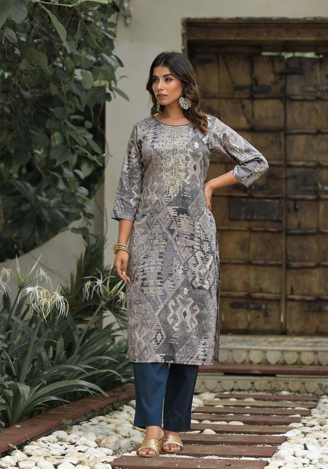 Label Khoj Women Jam satin Kurta ,trouser and dupptta set