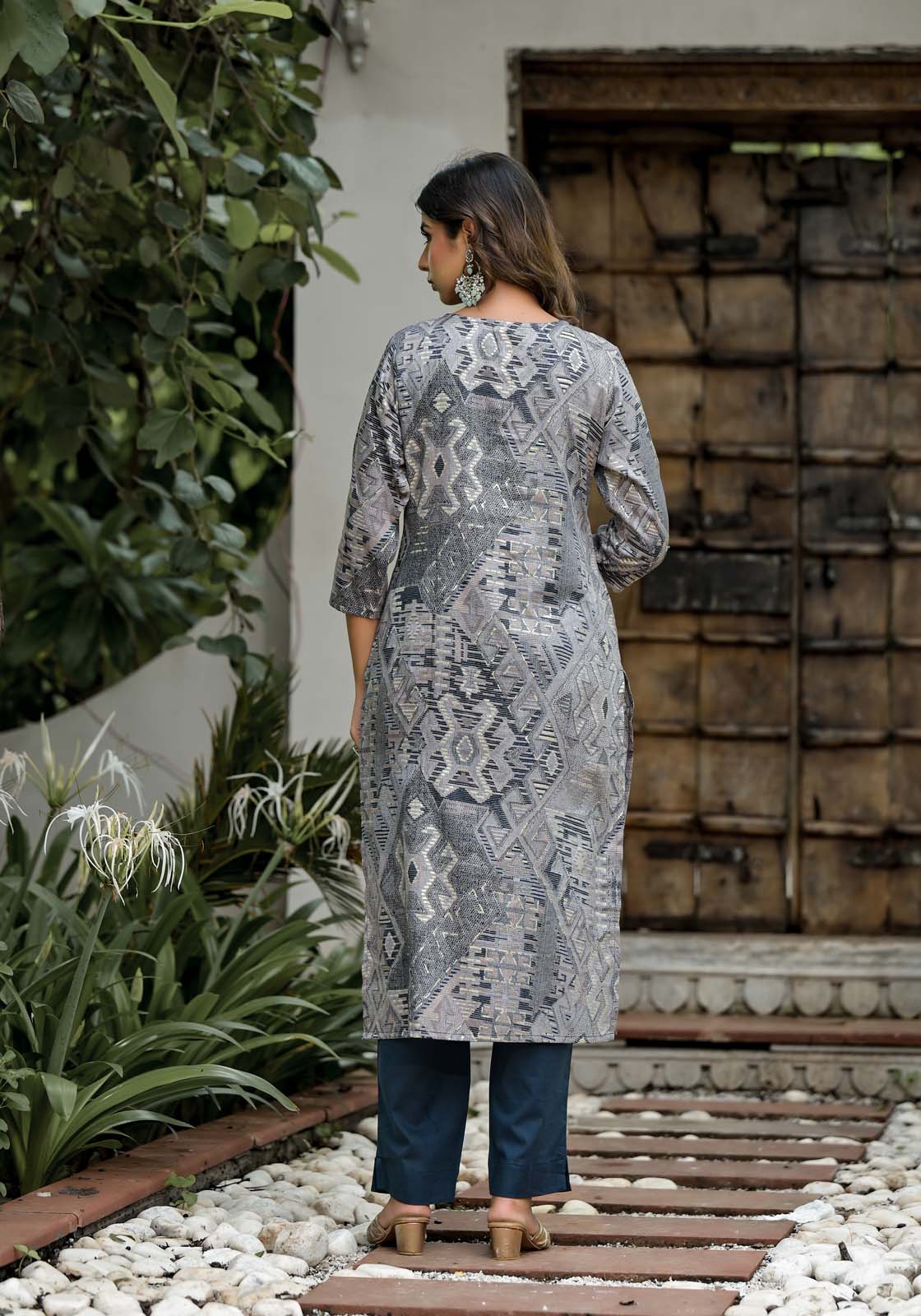 Label Khoj Women Jam satin Kurta ,trouser and dupptta set