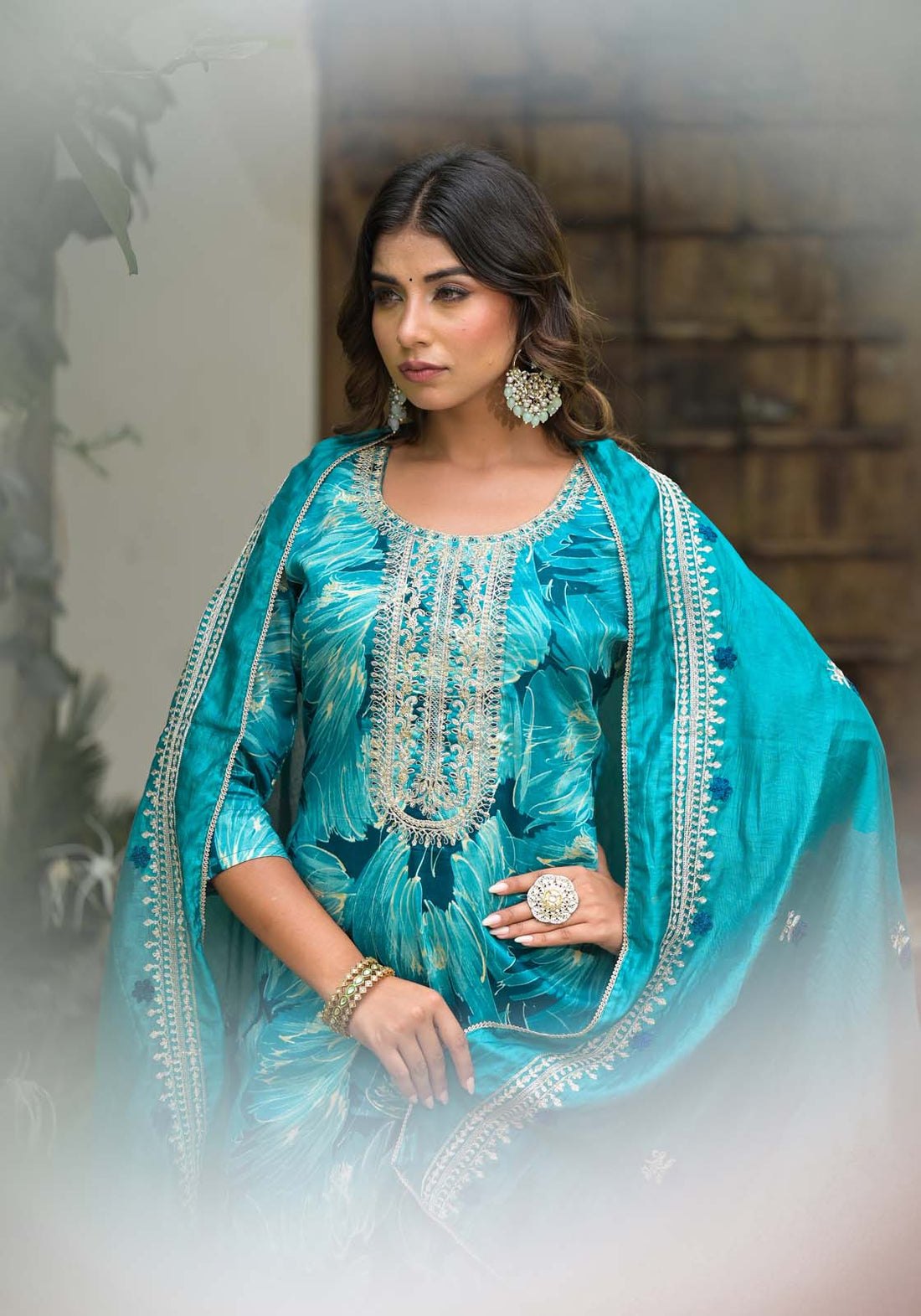 Label Khoj Women Jam satin Kurta ,trouser and dupptta set