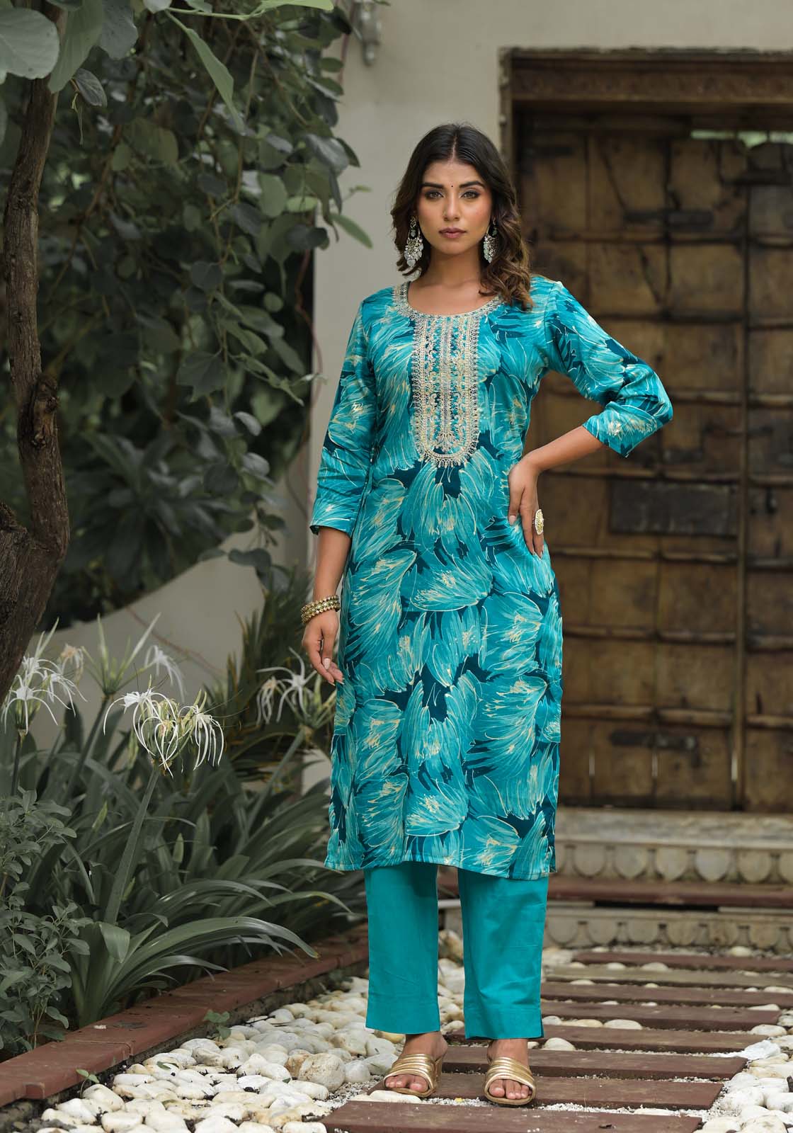 Label Khoj Women Jam satin Kurta ,trouser and dupptta set