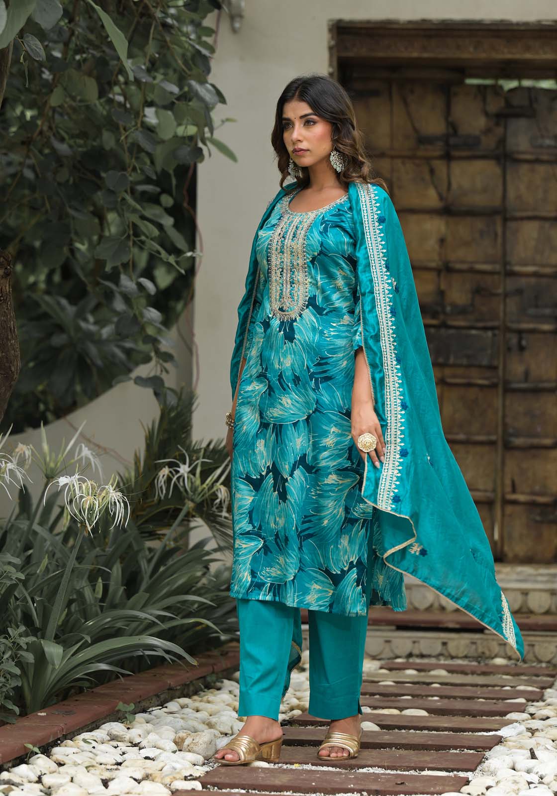 Label Khoj Women Jam satin Kurta ,trouser and dupptta set