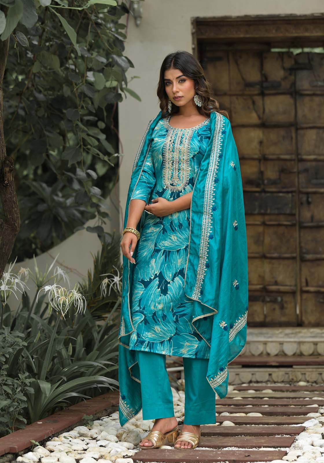 Label Khoj Women Jam satin Kurta ,trouser and dupptta set