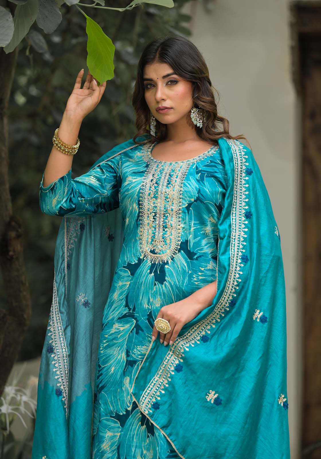 Label Khoj Women Jam satin Kurta ,trouser and dupptta set