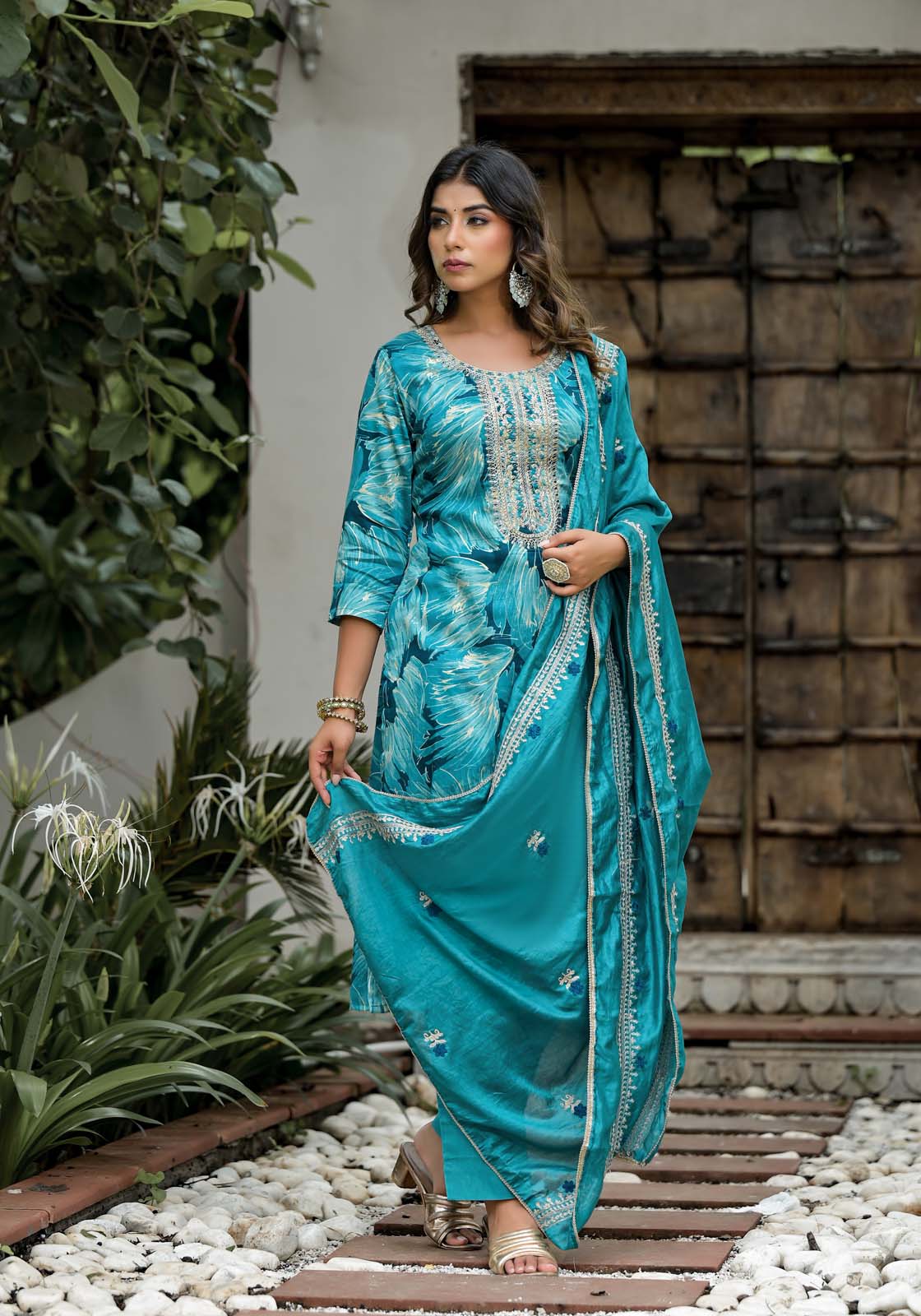 Label Khoj Women Jam satin Kurta ,trouser and dupptta set