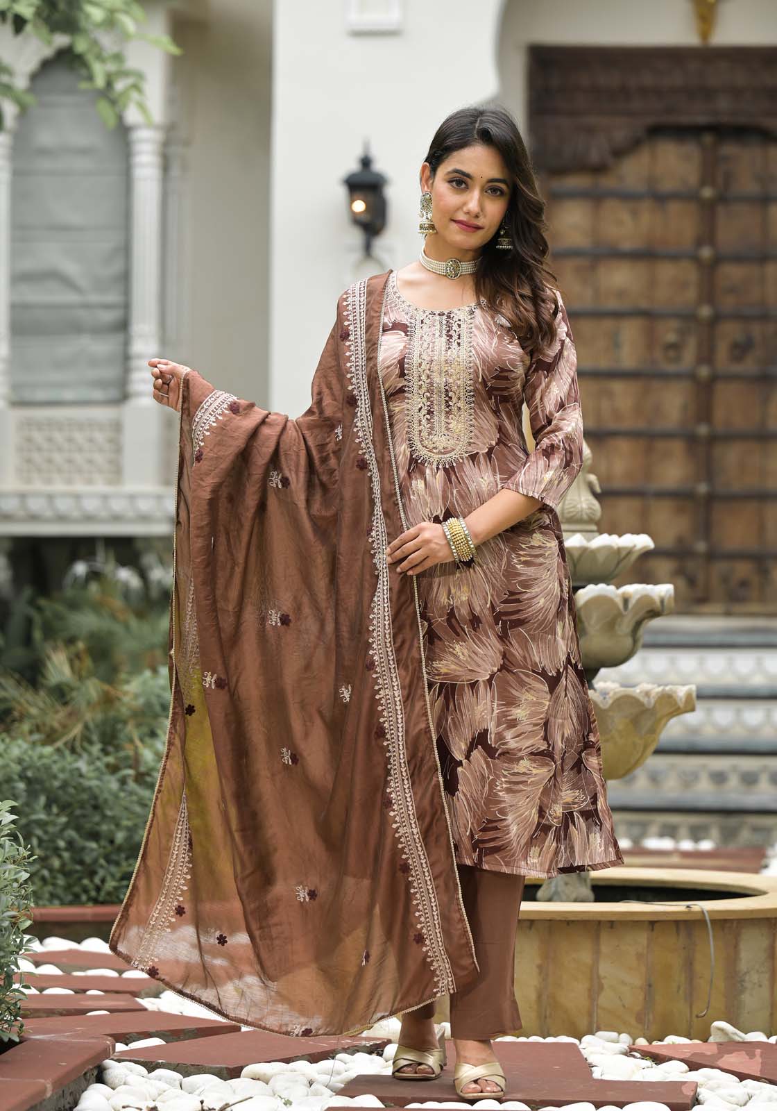 Label Khoj Women Jam satin Kurta ,trouser and dupptta set