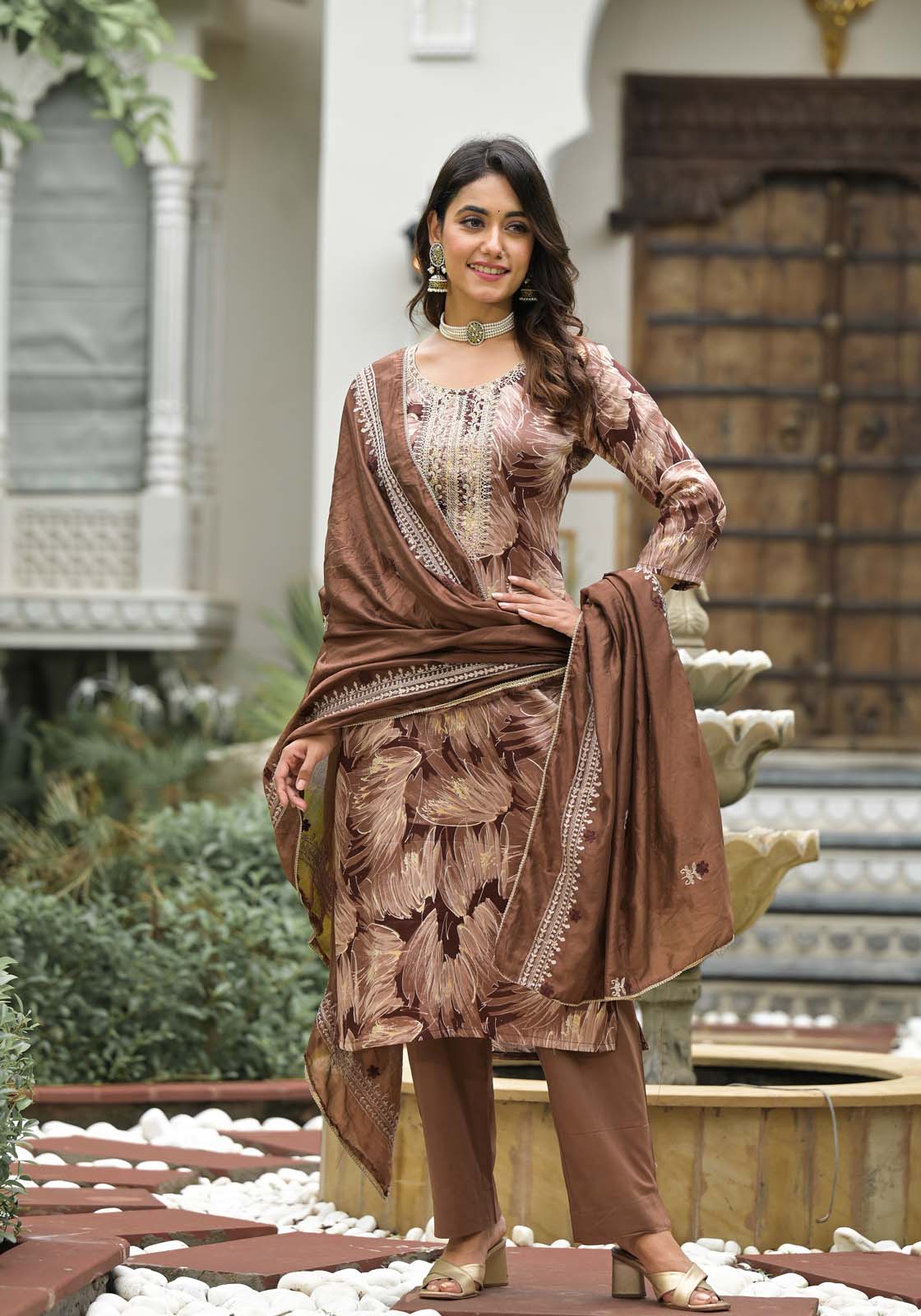 Label Khoj Women Jam satin Kurta ,trouser and dupptta set