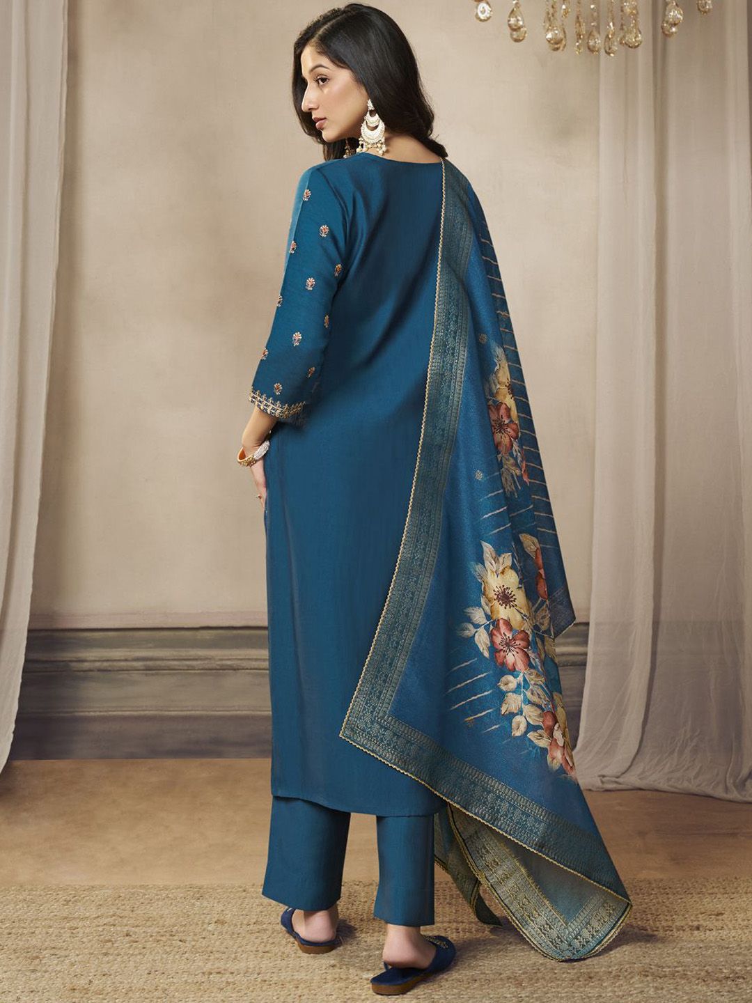 Label khoj women silk blend printed  kurta set