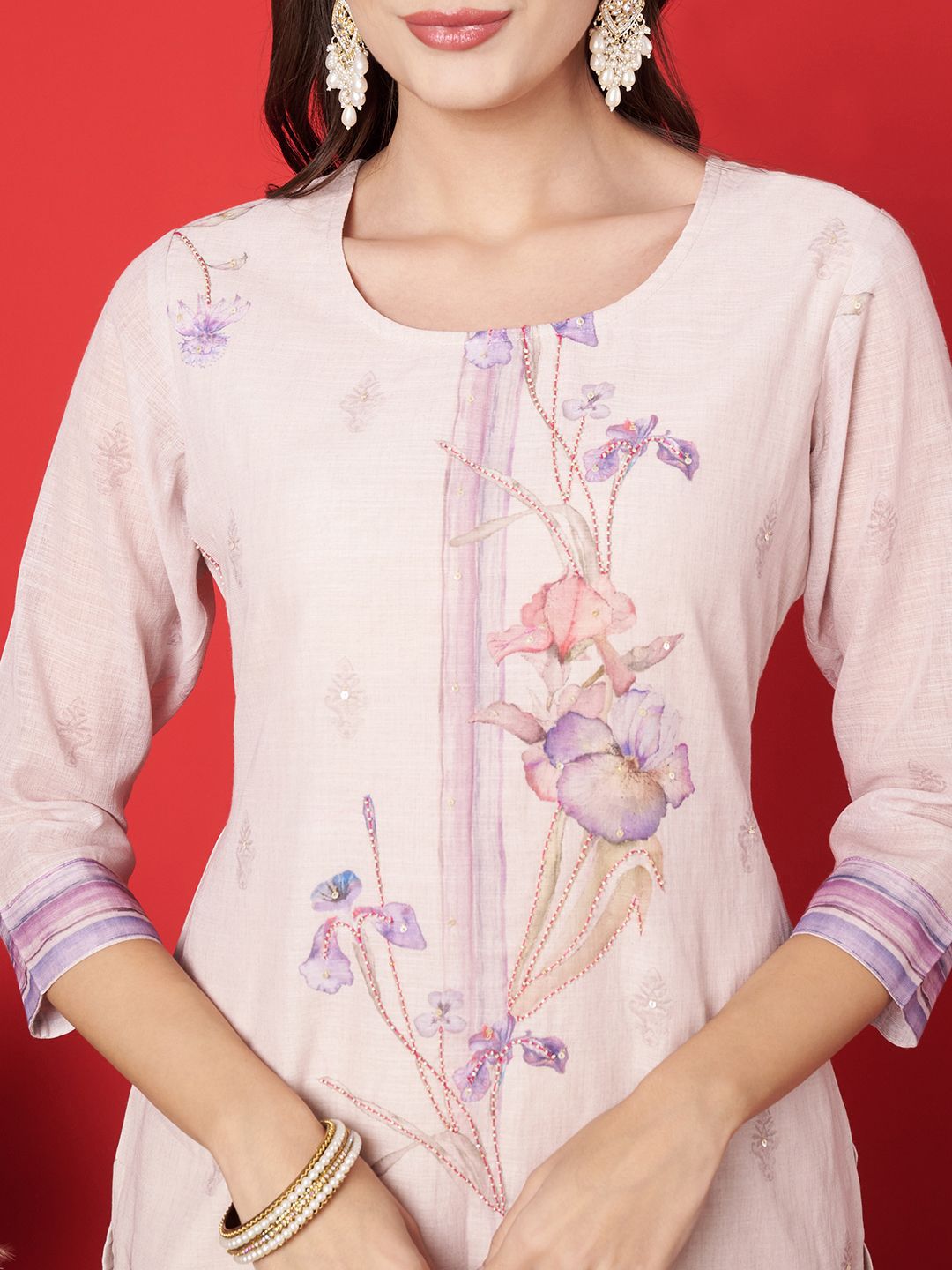 Label khoj cotton kurta with bottom and dupptta setCream Color