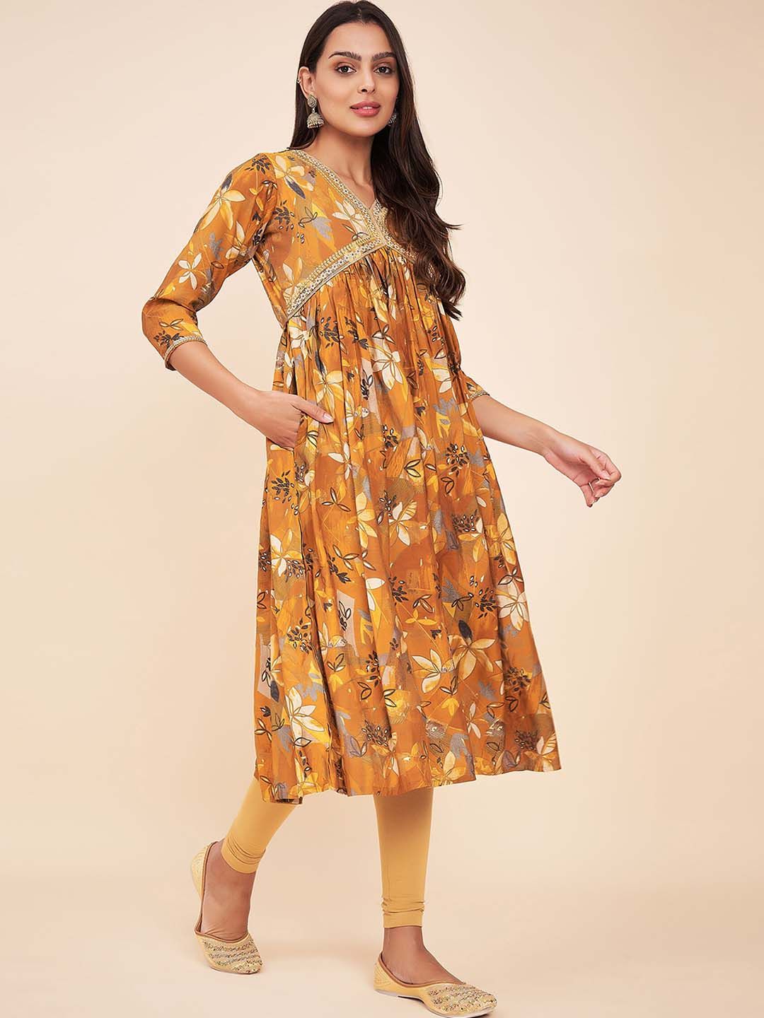 Label Khoj Women Silk Blend Alia Cut Kurta Dress