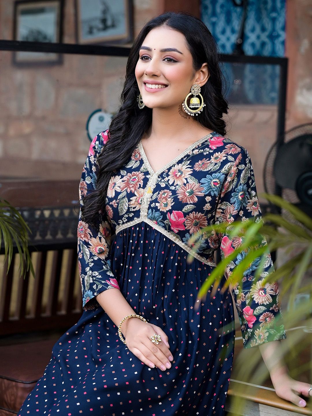 Label Khoj Women Rayon print A line Alia kurta with Pocket