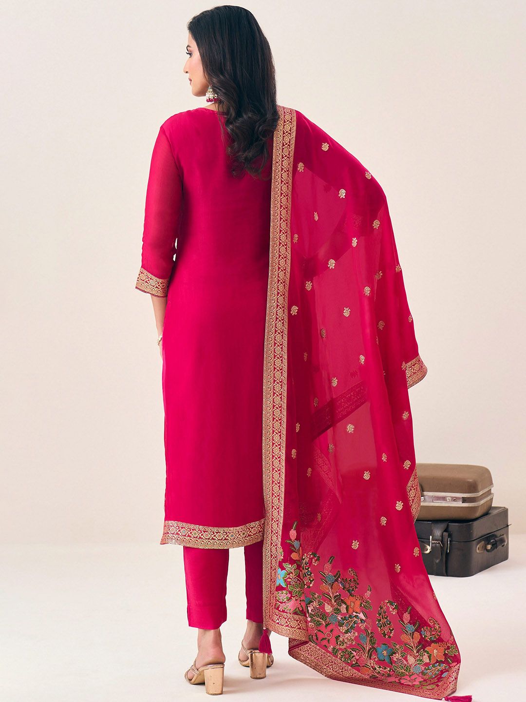 Label khoj Pure viscose organza silk with heavy Meena and handwork kurta set