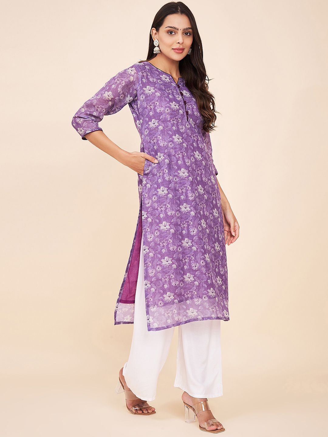 Label Khoj Women Linen Printed Kurta
