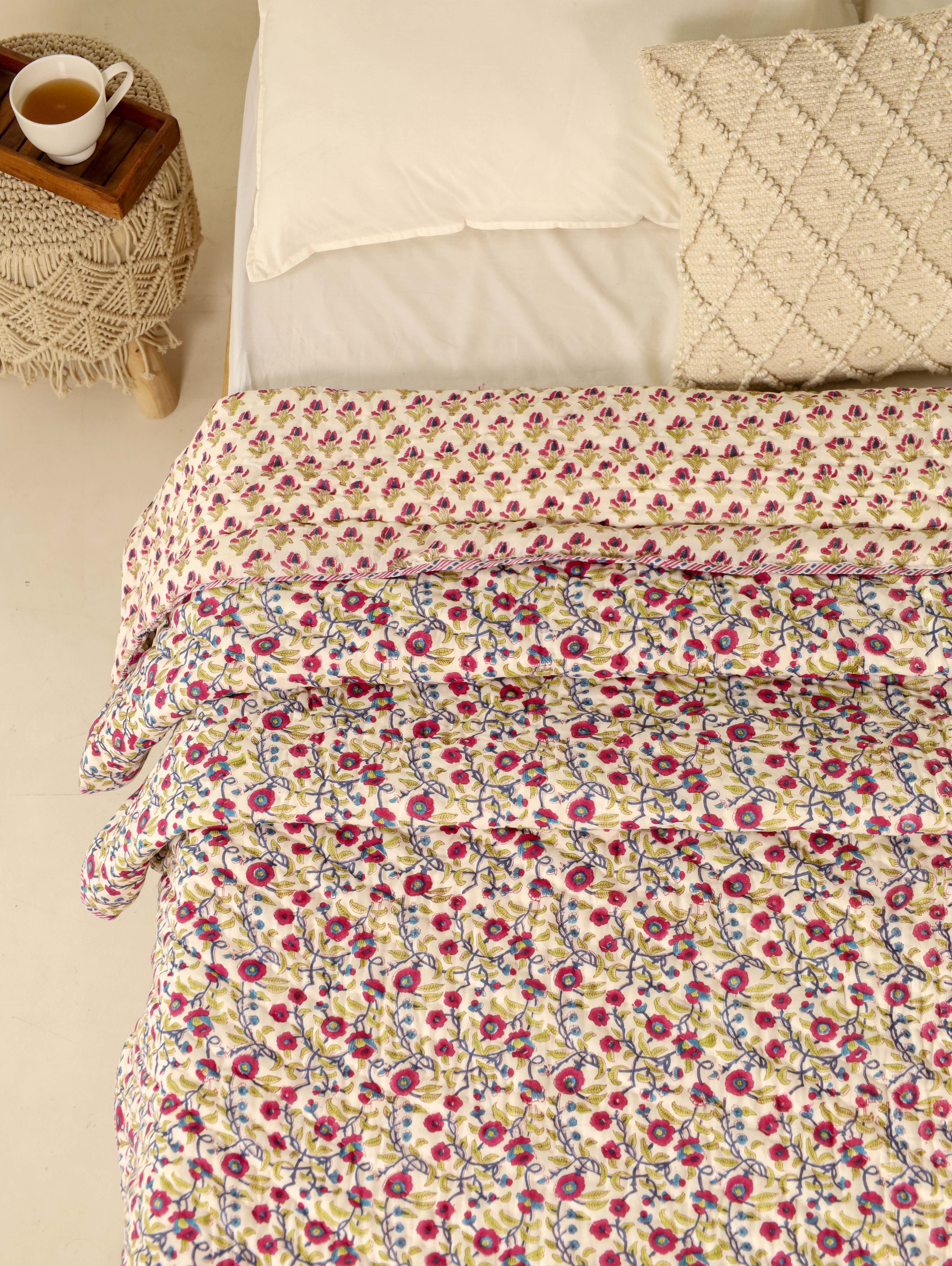 Blue and Maroon Reversible Quilted Bed Razai