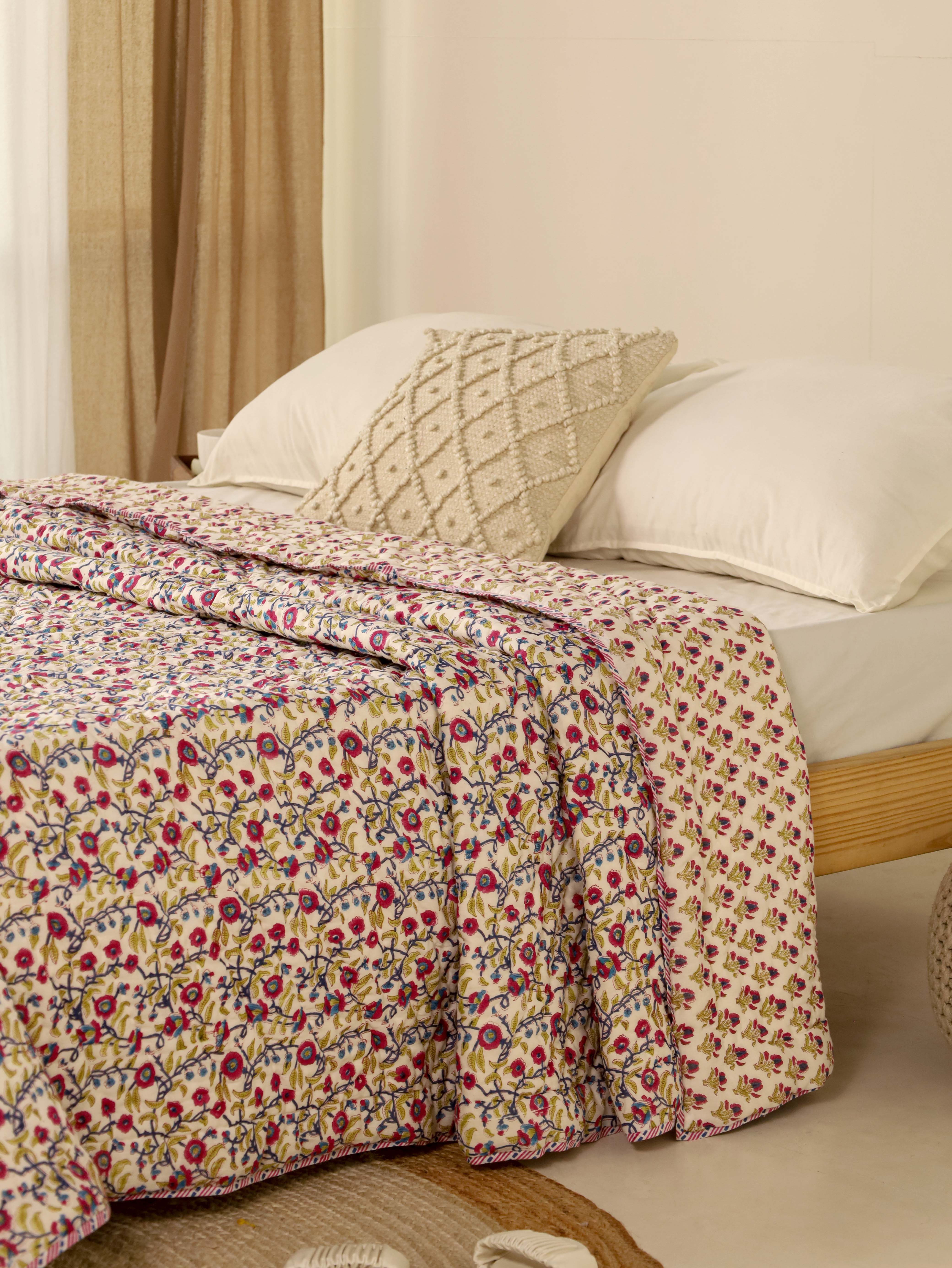 Blue and Maroon Reversible Quilted Bed Razai