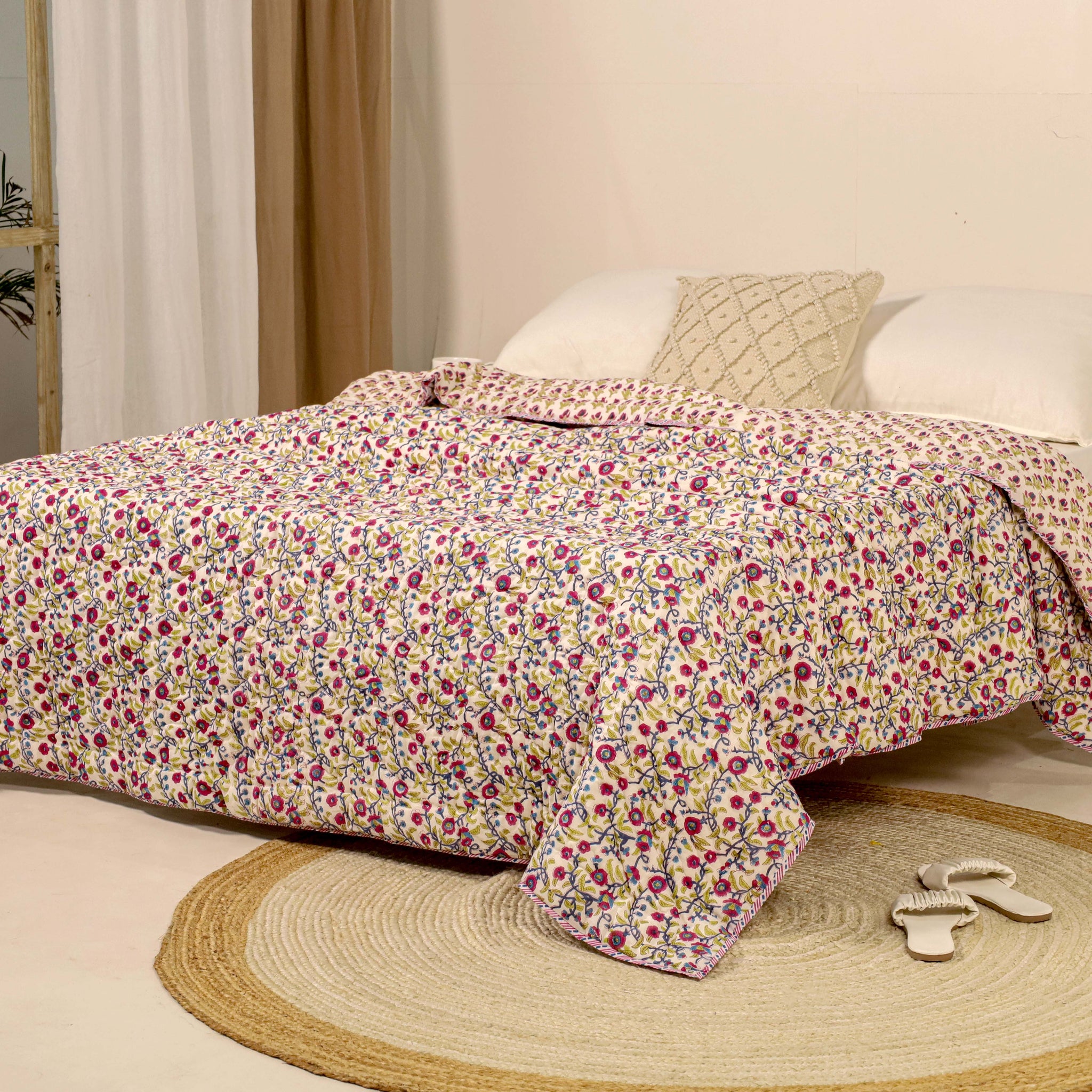 Blue and Maroon Reversible Quilted Bed Razai
