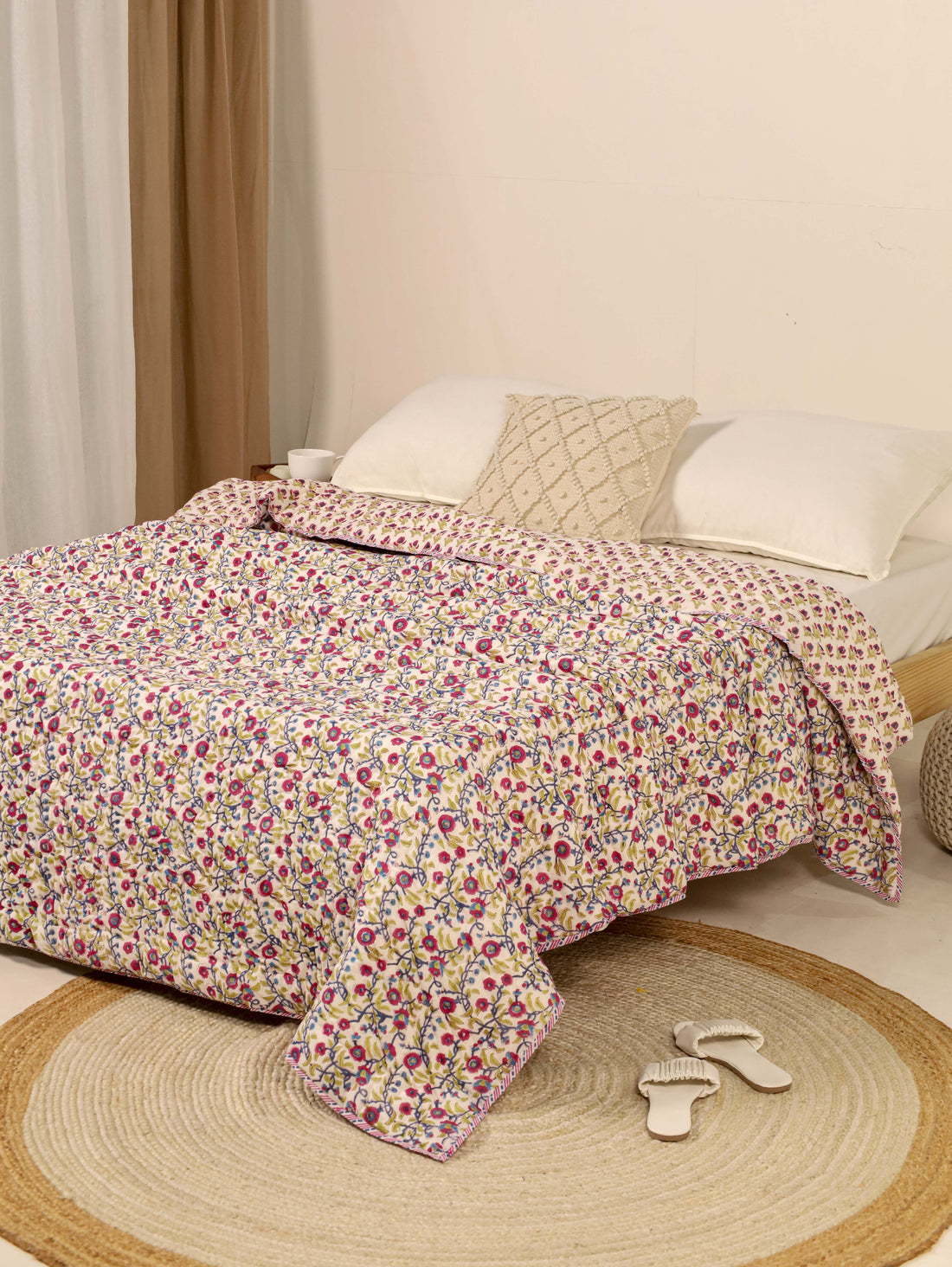Blue and Maroon Reversible Quilted Bed Razai
