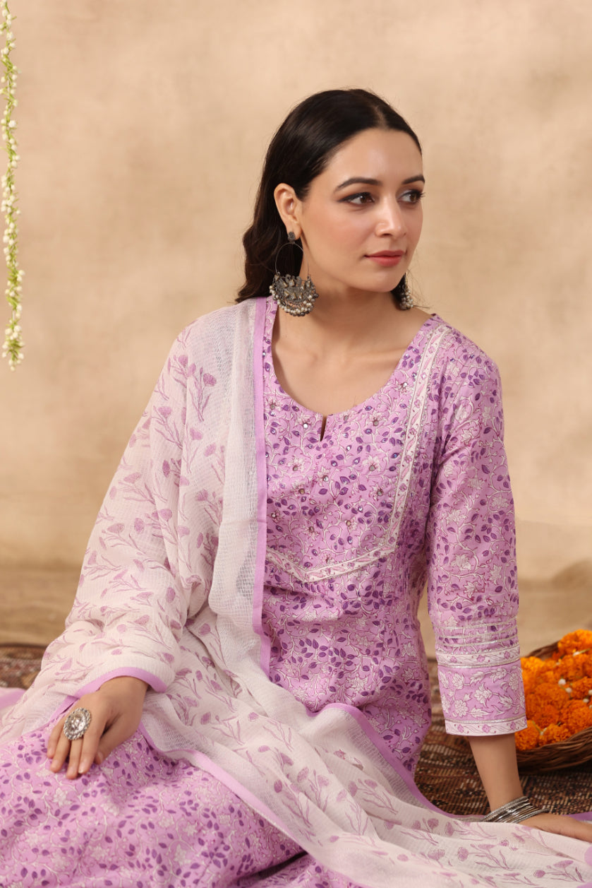 Shuddhi Pink and Purple 2 piece kurta set