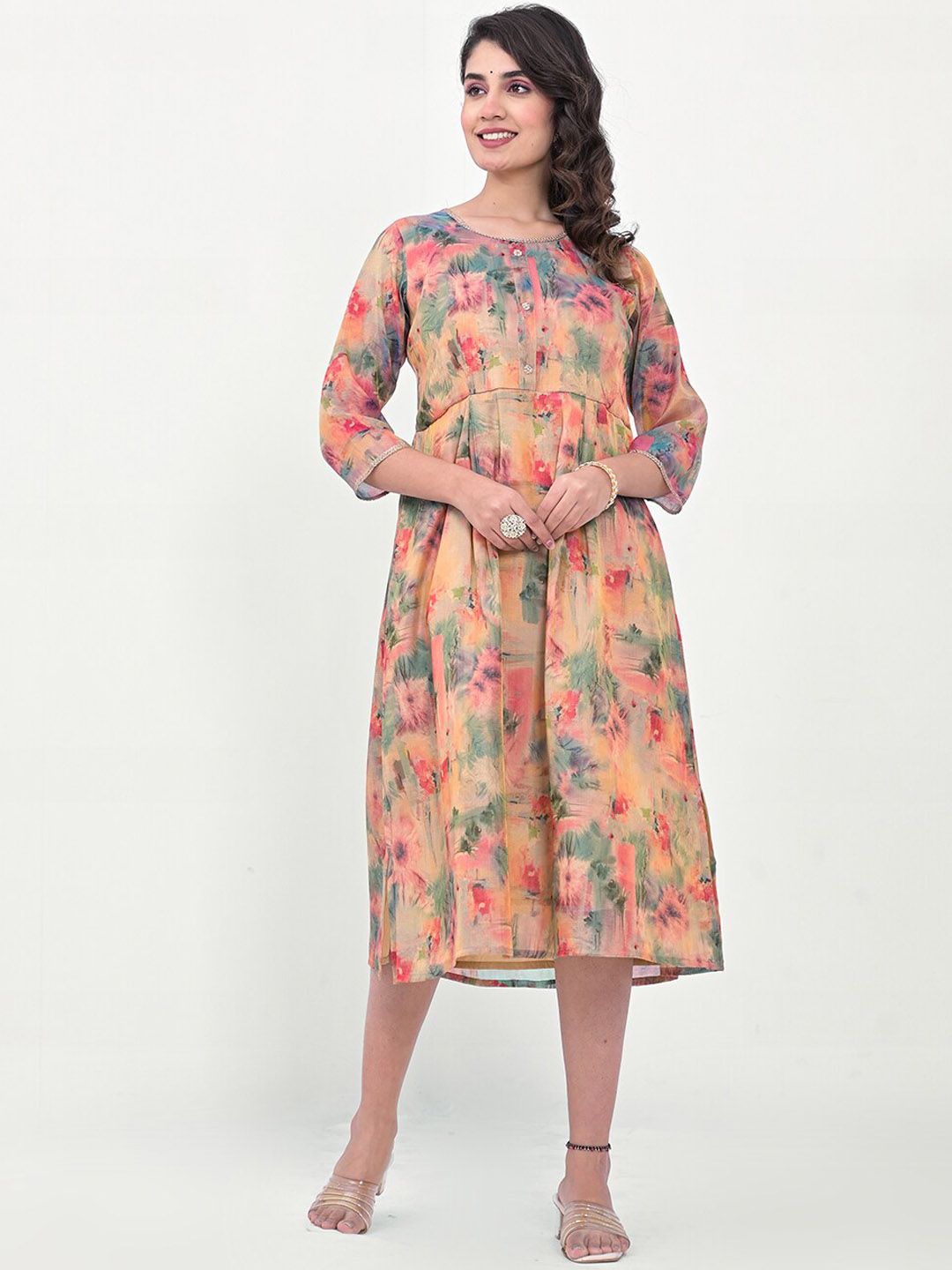 Label Khoj Women Silk Blend Printed Ethnic Dress