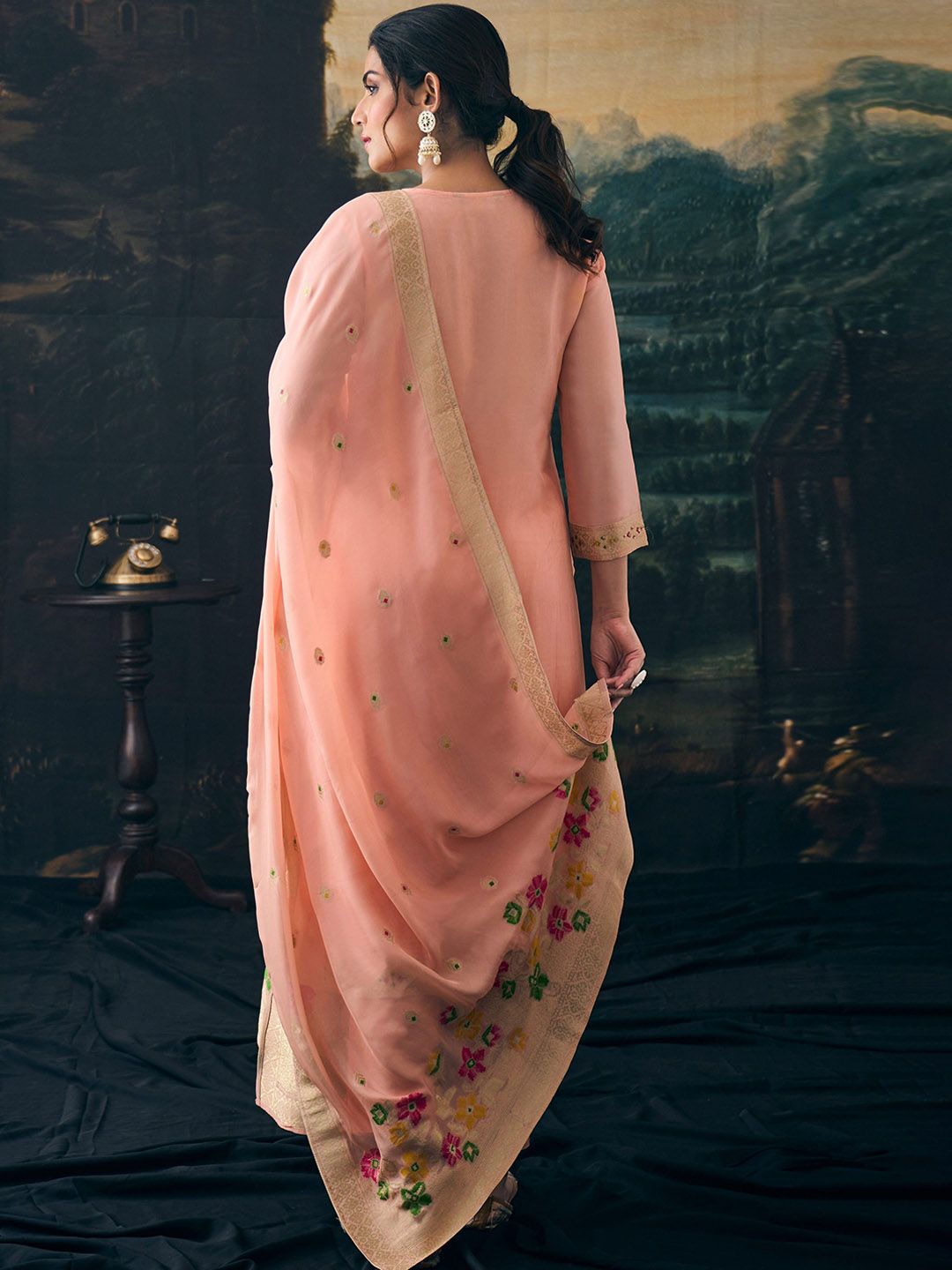 Label khoj Pure viscose Georgette silk with heavy Meena and handwork kurta set