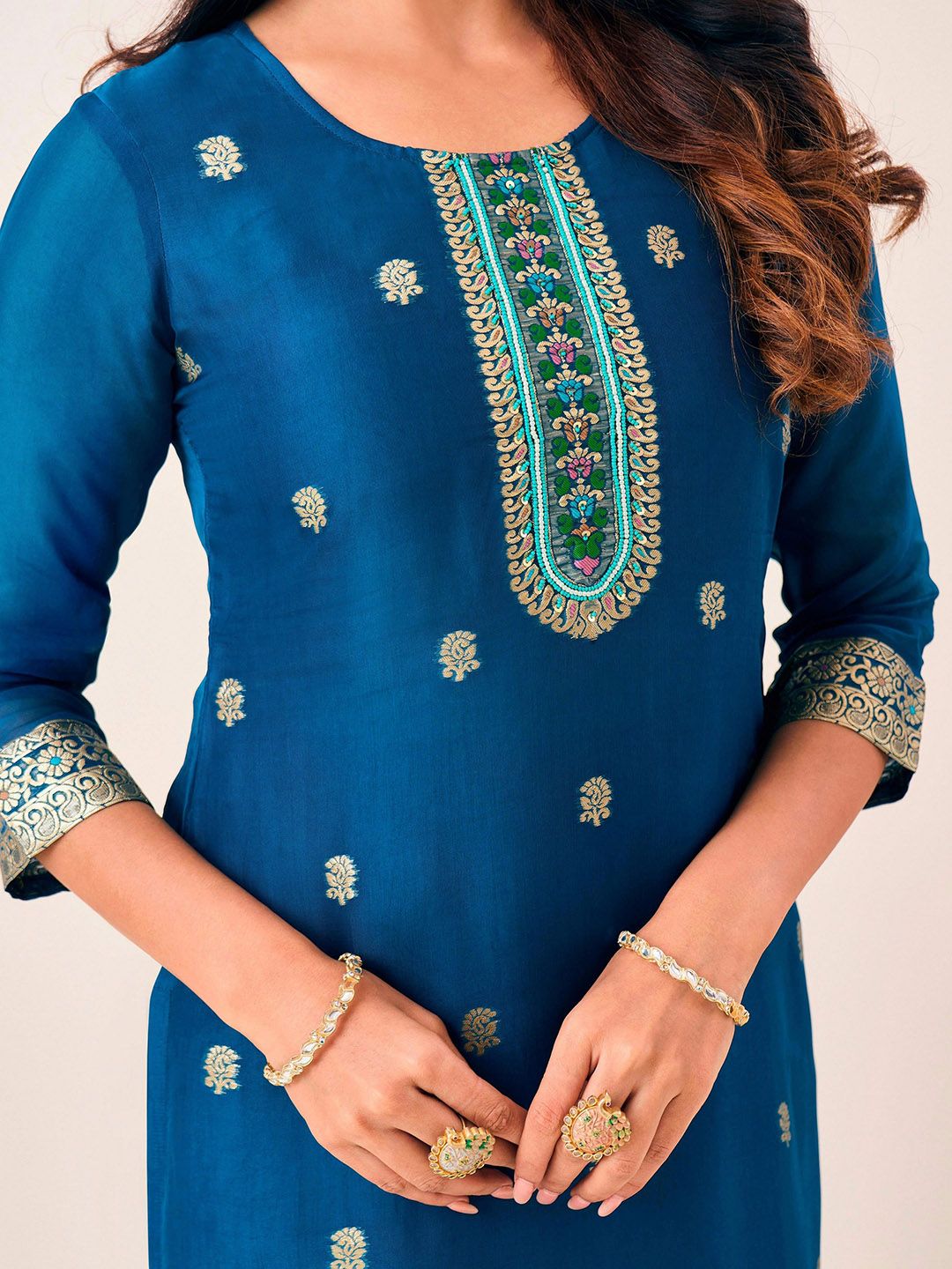 Label khoj Pure viscose organza silk with heavy Meena and handwork kurta set