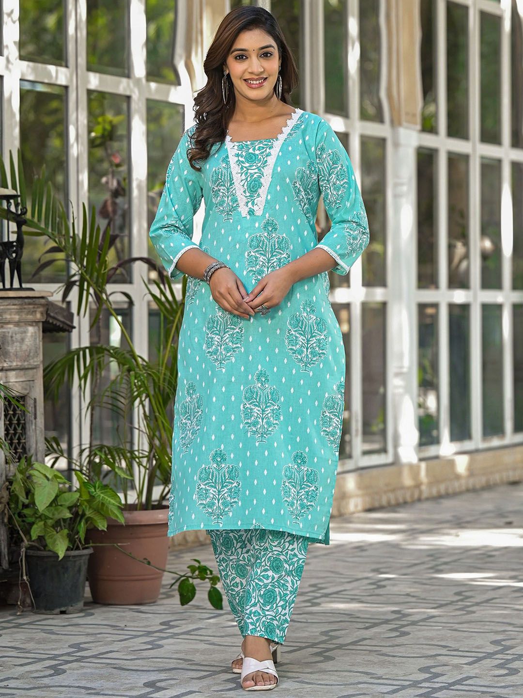 Label khoj women Cotton print kurta SetBLUE Color