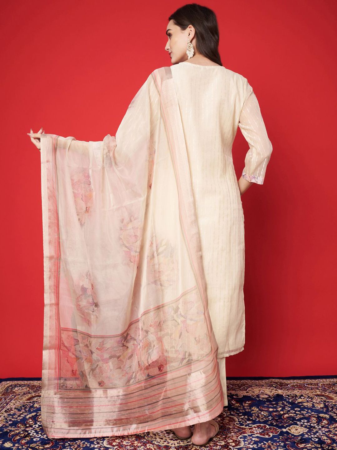 Label khoj chanderi kurta with bottom and dupptta setPeach Color