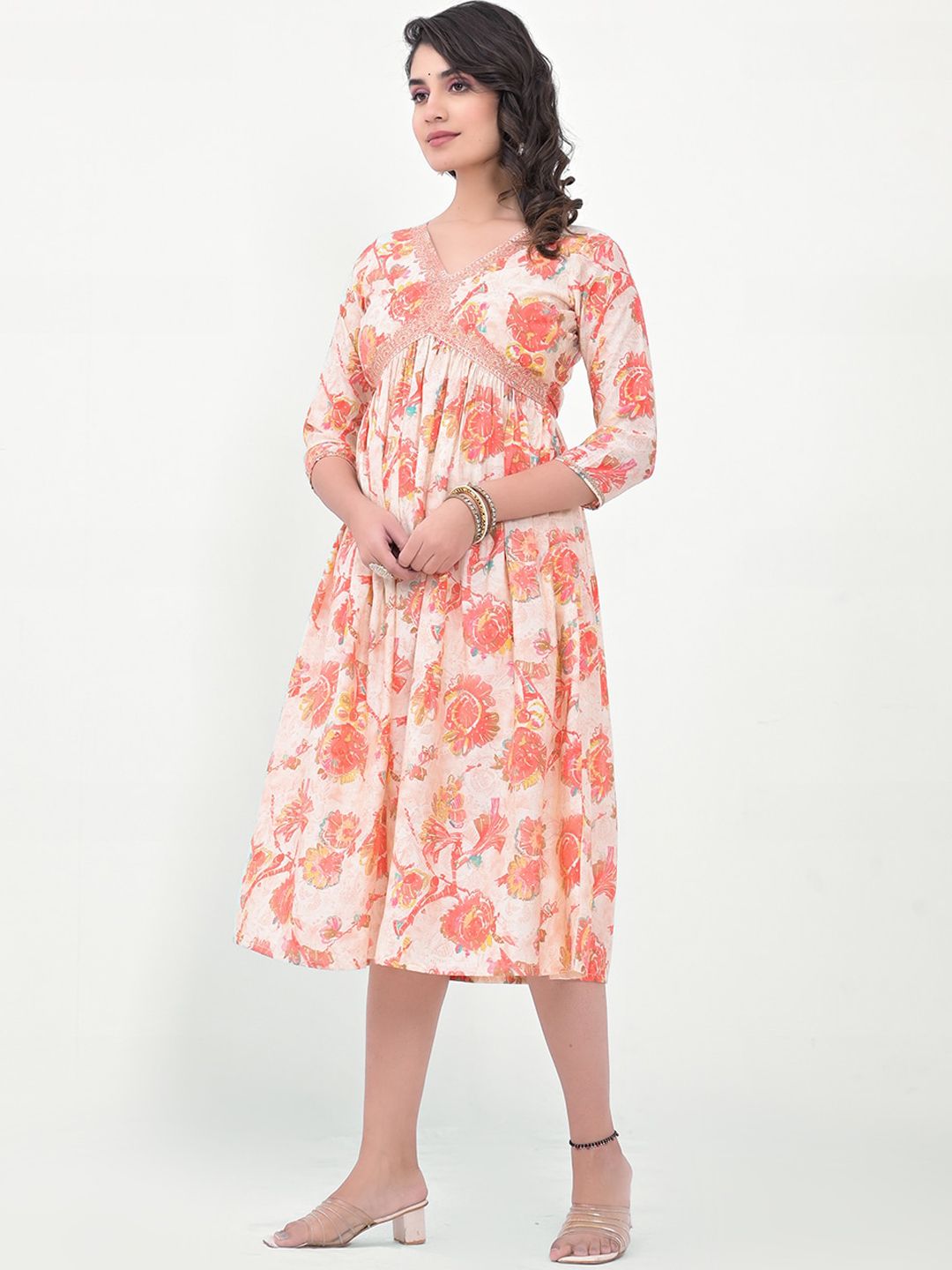 Label Khoj Women Silk Blend and embroidery Printed Dress