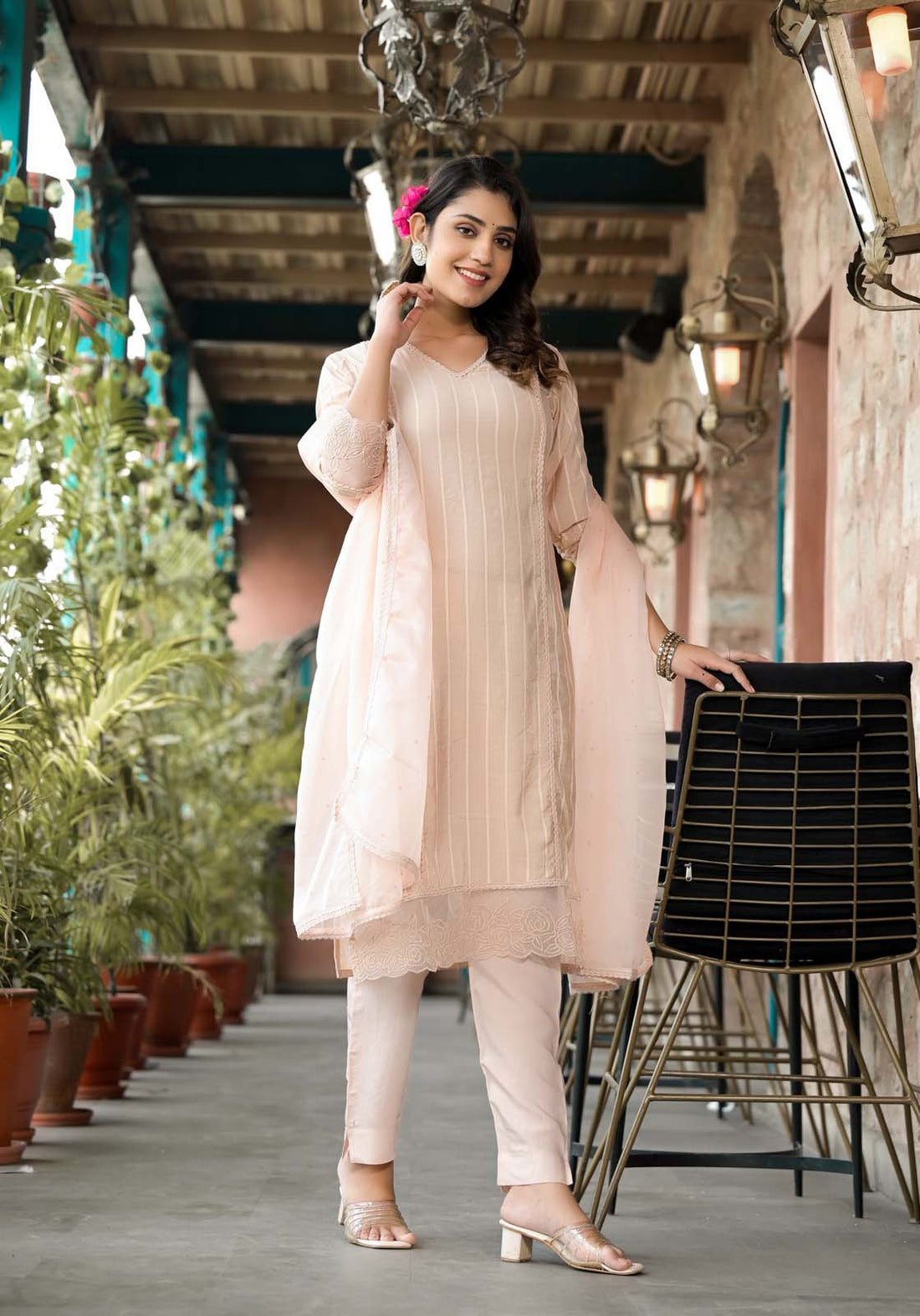 Label Khoj Women Silk blend Kurta ,trouser and dupptta set
