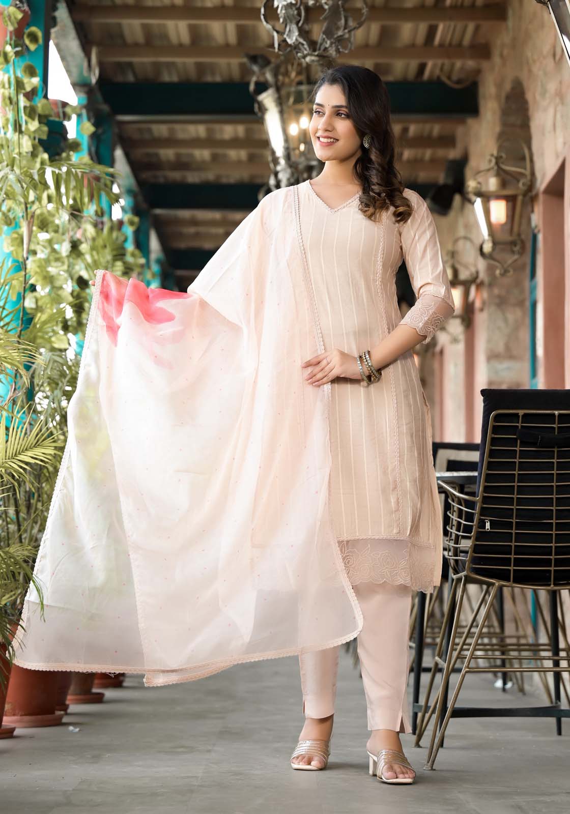 Label Khoj Women Silk blend Kurta ,trouser and dupptta set