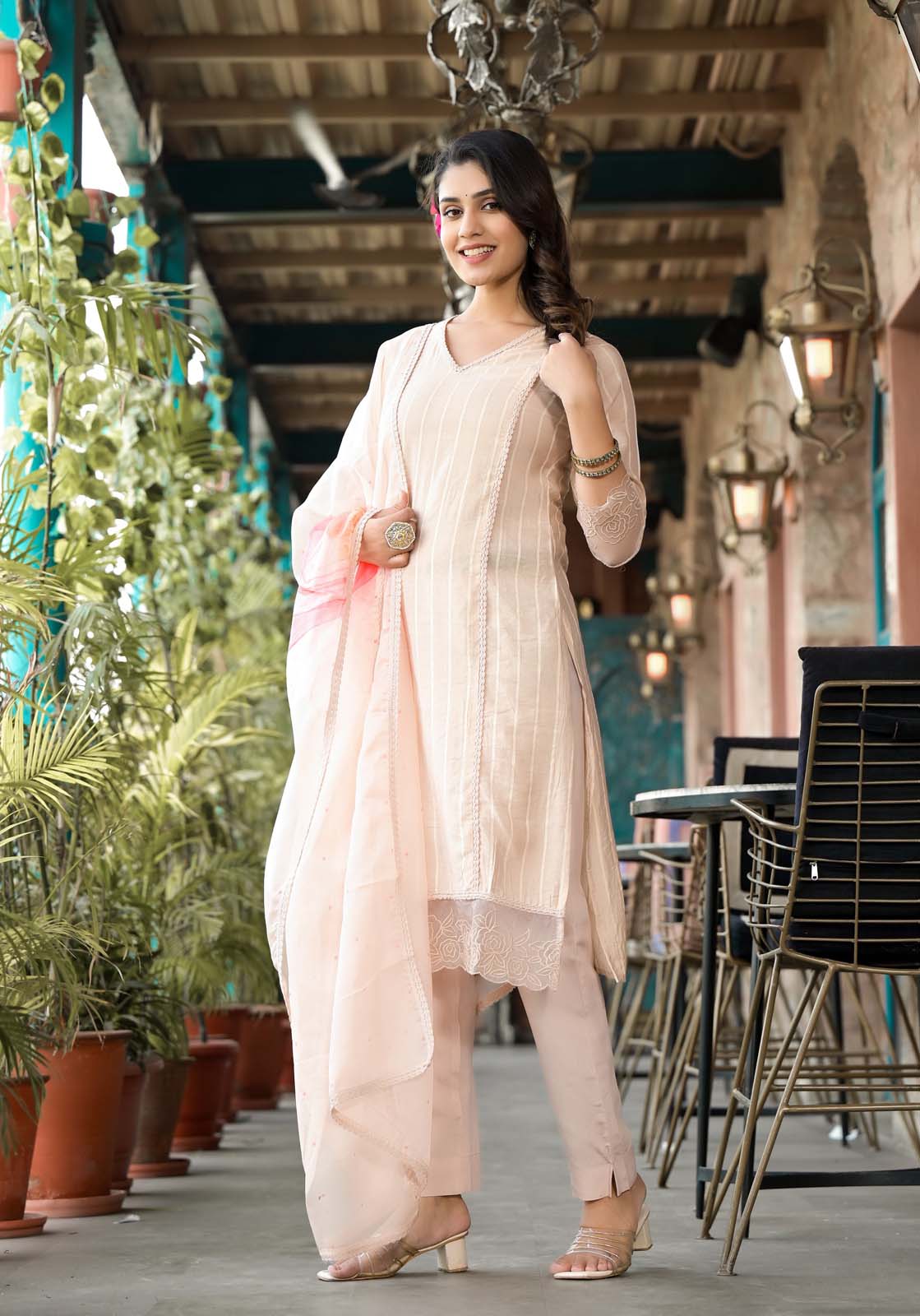 Label Khoj Women Silk blend Kurta ,trouser and dupptta set