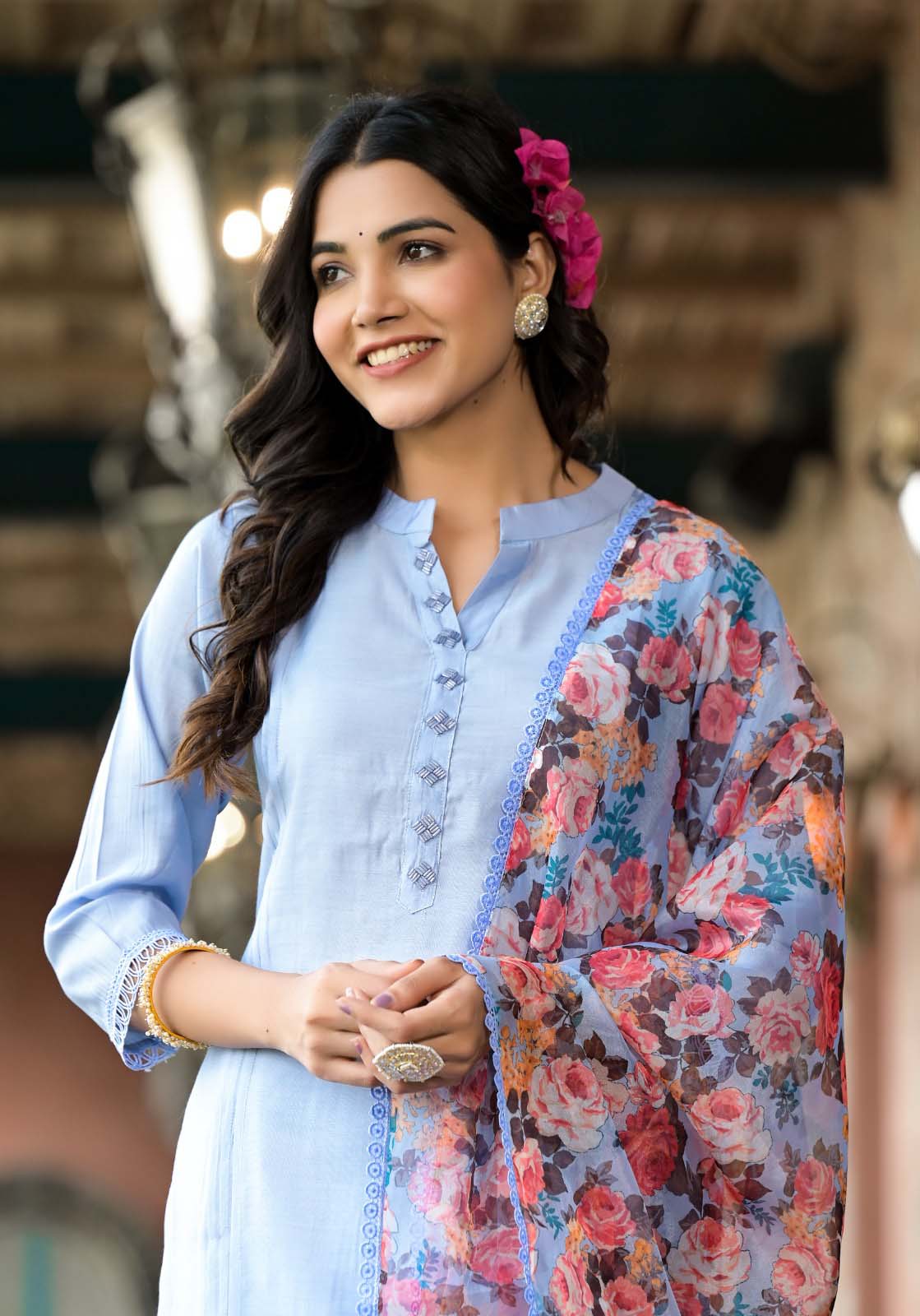 Label Khoj Women Silk blend Kurta ,trouser and dupptta set