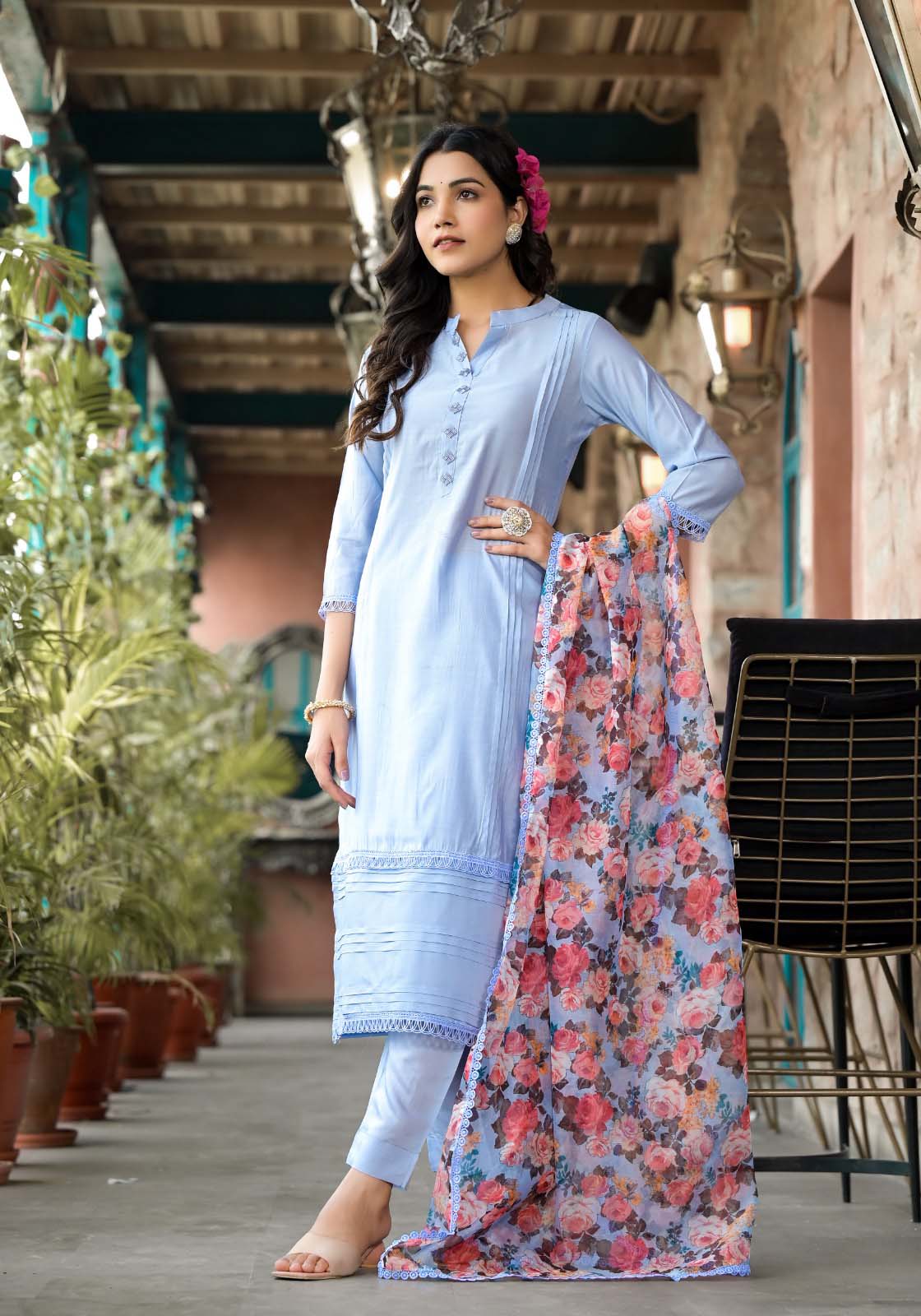 Label Khoj Women Silk blend Kurta ,trouser and dupptta set