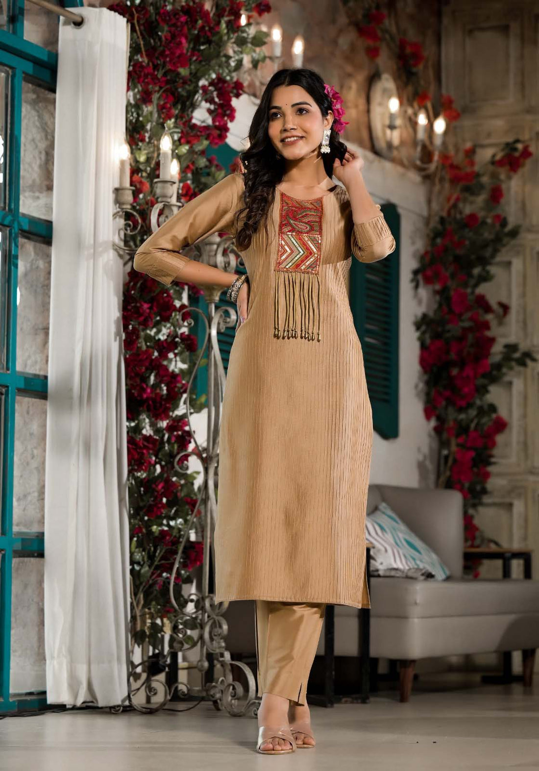 Label Khoj Women Silk blend Kurta ,trouser and dupptta set