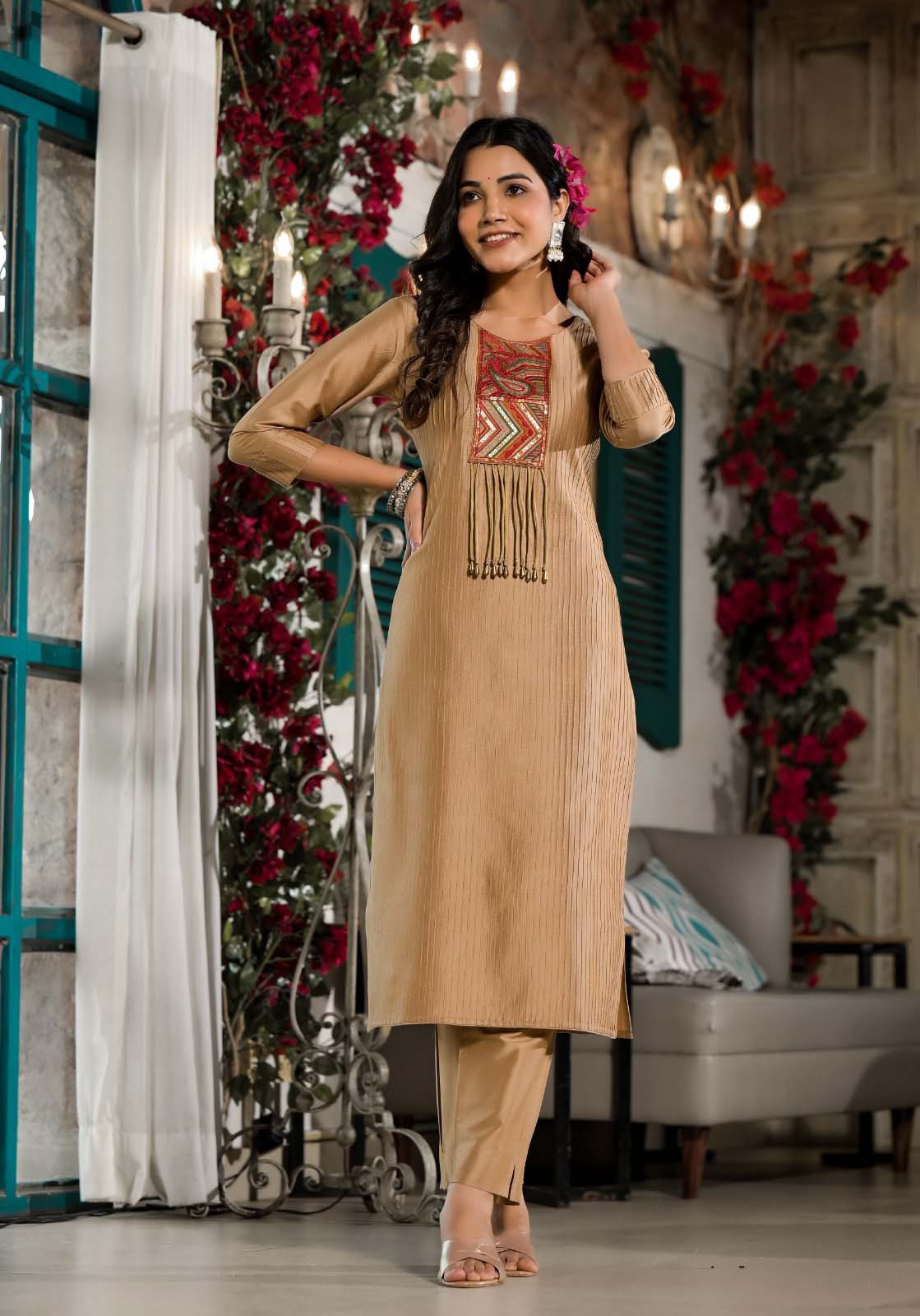 Label Khoj Women Silk blend Kurta ,trouser and dupptta set