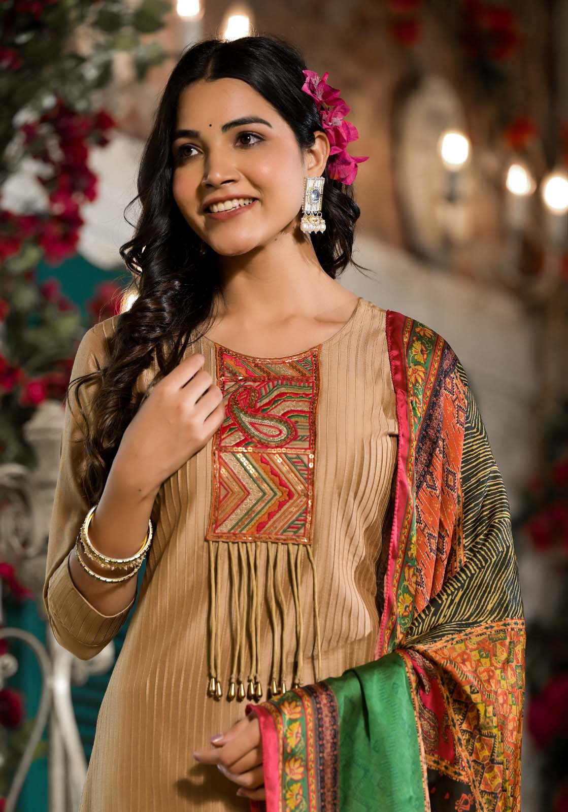 Label Khoj Women Silk blend Kurta ,trouser and dupptta set