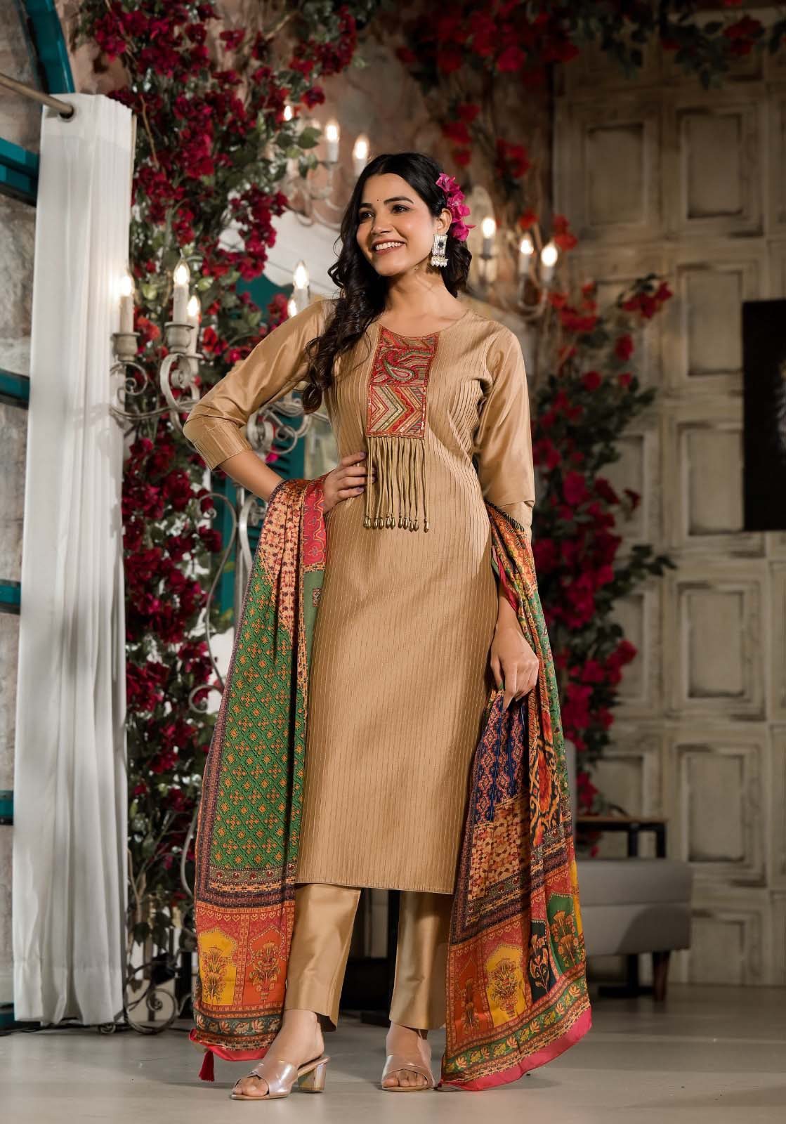 Label Khoj Women Silk blend Kurta ,trouser and dupptta set