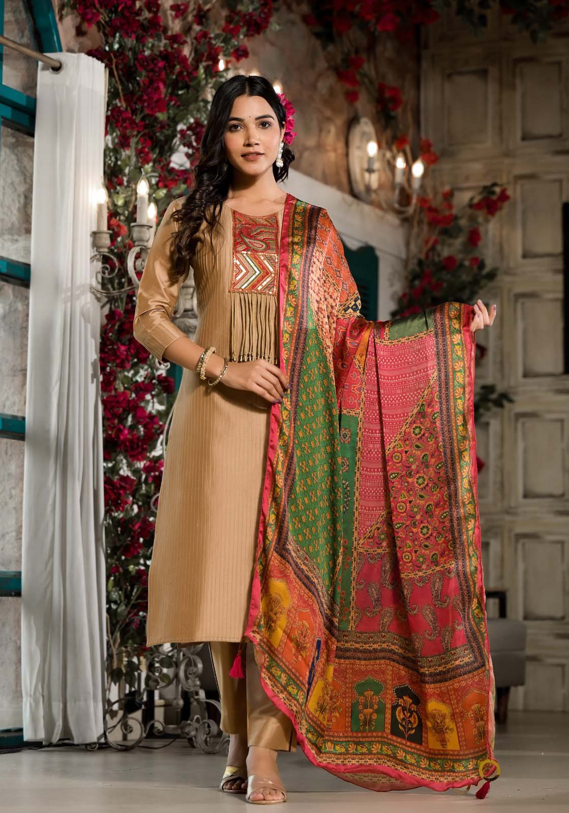 Label Khoj Women Silk blend Kurta ,trouser and dupptta set