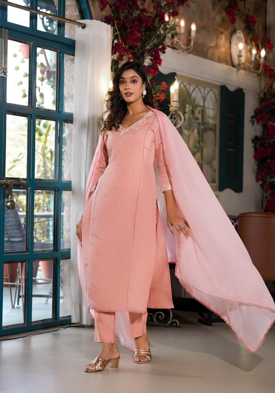 Label Khoj Women Silk blend Kurta ,trouser and dupptta set
