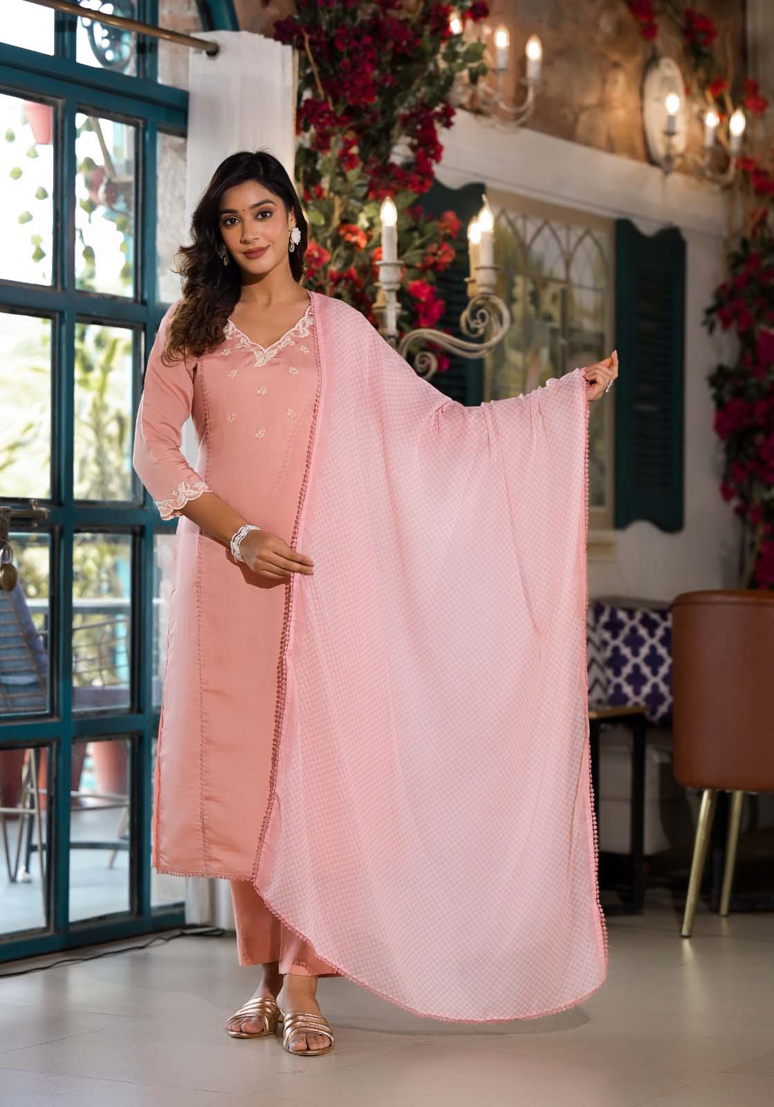 Label Khoj Women Silk blend Kurta ,trouser and dupptta set