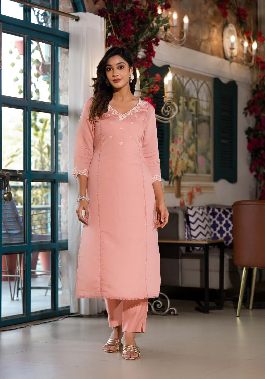 Label Khoj Women Silk blend Kurta ,trouser and dupptta set