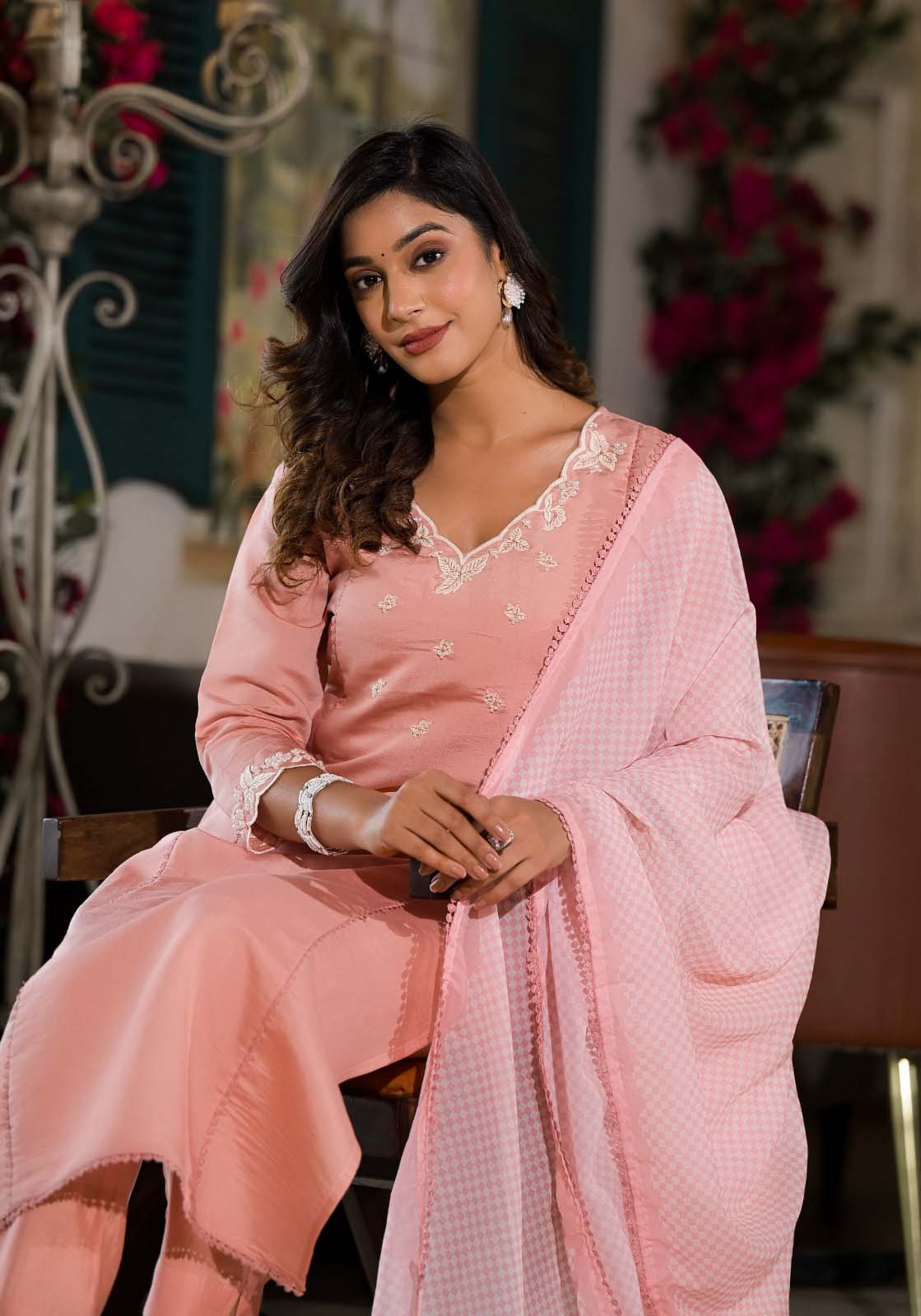 Label Khoj Women Silk blend Kurta ,trouser and dupptta set