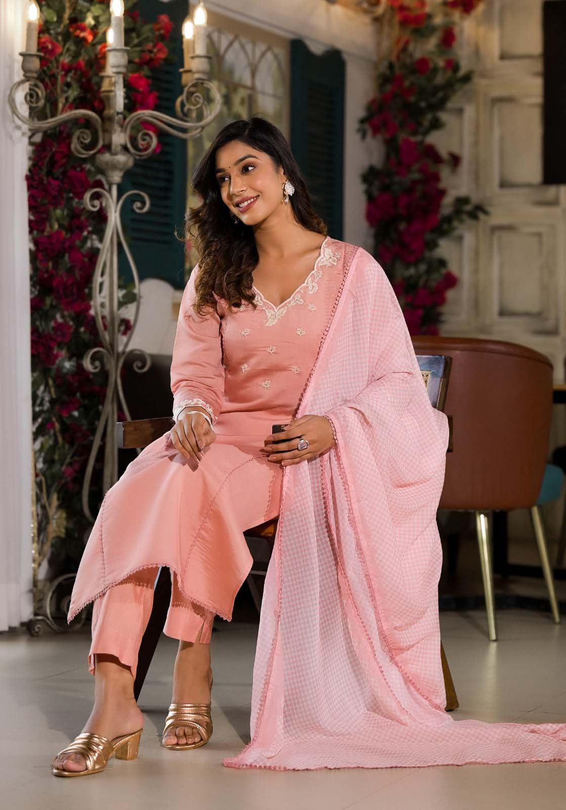 Label Khoj Women Silk blend Kurta ,trouser and dupptta set