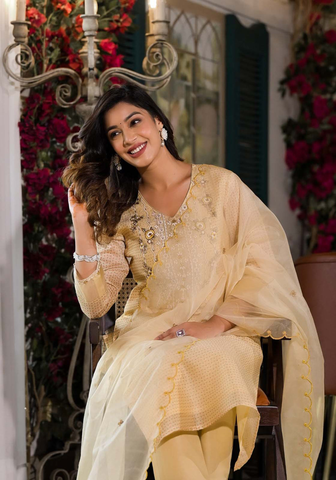 Label Khoj Women Silk blend Kurta ,trouser and dupptta set