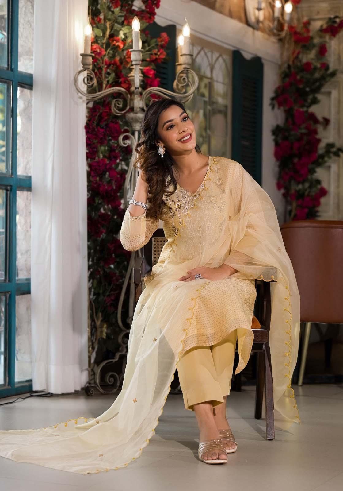 Label Khoj Women Silk blend Kurta ,trouser and dupptta set