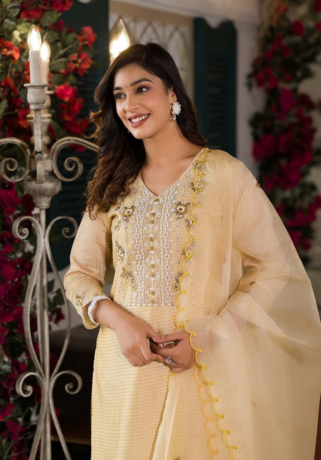 Label Khoj Women Silk blend Kurta ,trouser and dupptta set